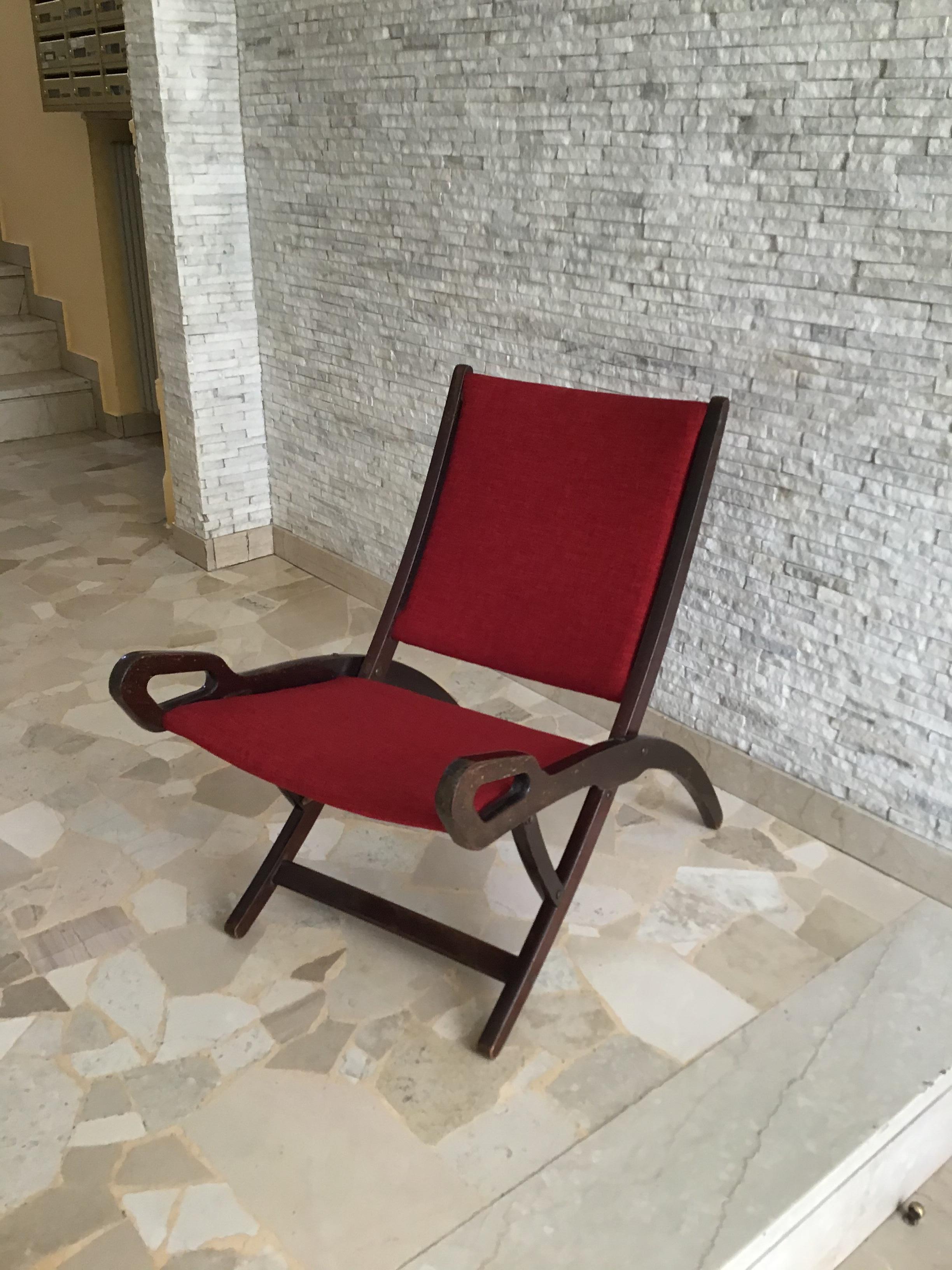 Gio’ Ponti FR” Armchair Wood Brass Upholstered Seat and Back, 1960, Italy For Sale 5