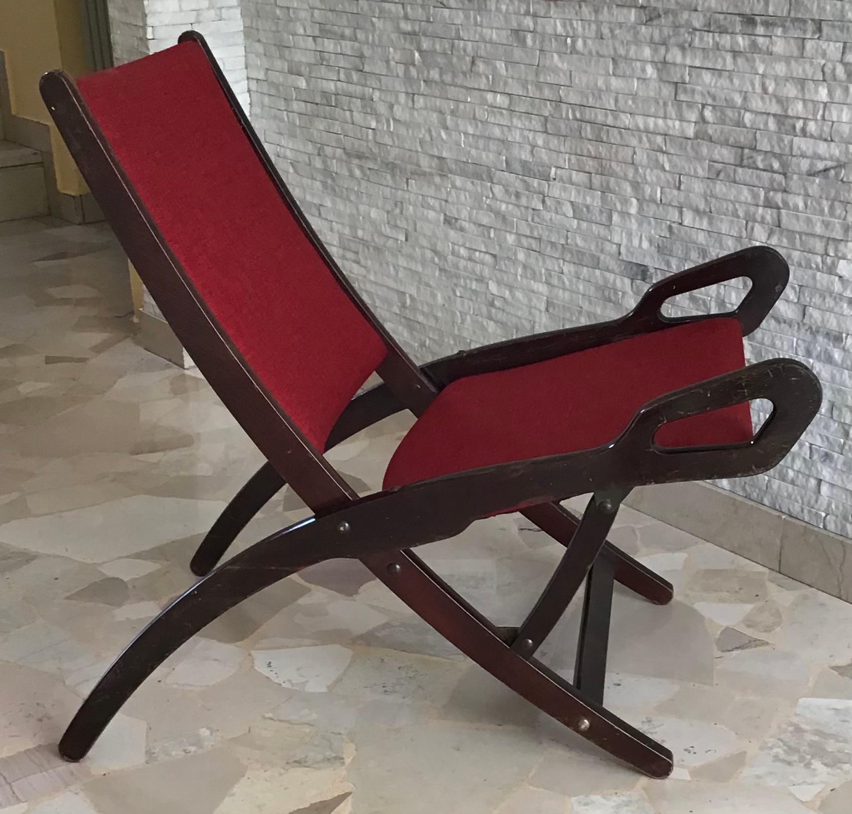 Gio’ Ponti FR” Armchair Wood Brass Upholstered Seat and Back, 1960, Italy For Sale 12