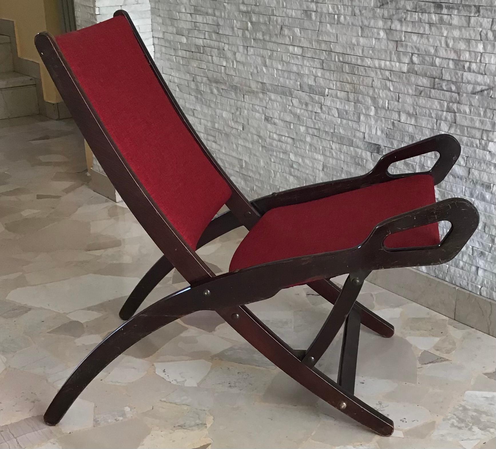 Gio’ Ponti FR” Armchair Wood Brass Upholstered Seat and Back, 1960, Italy For Sale 13