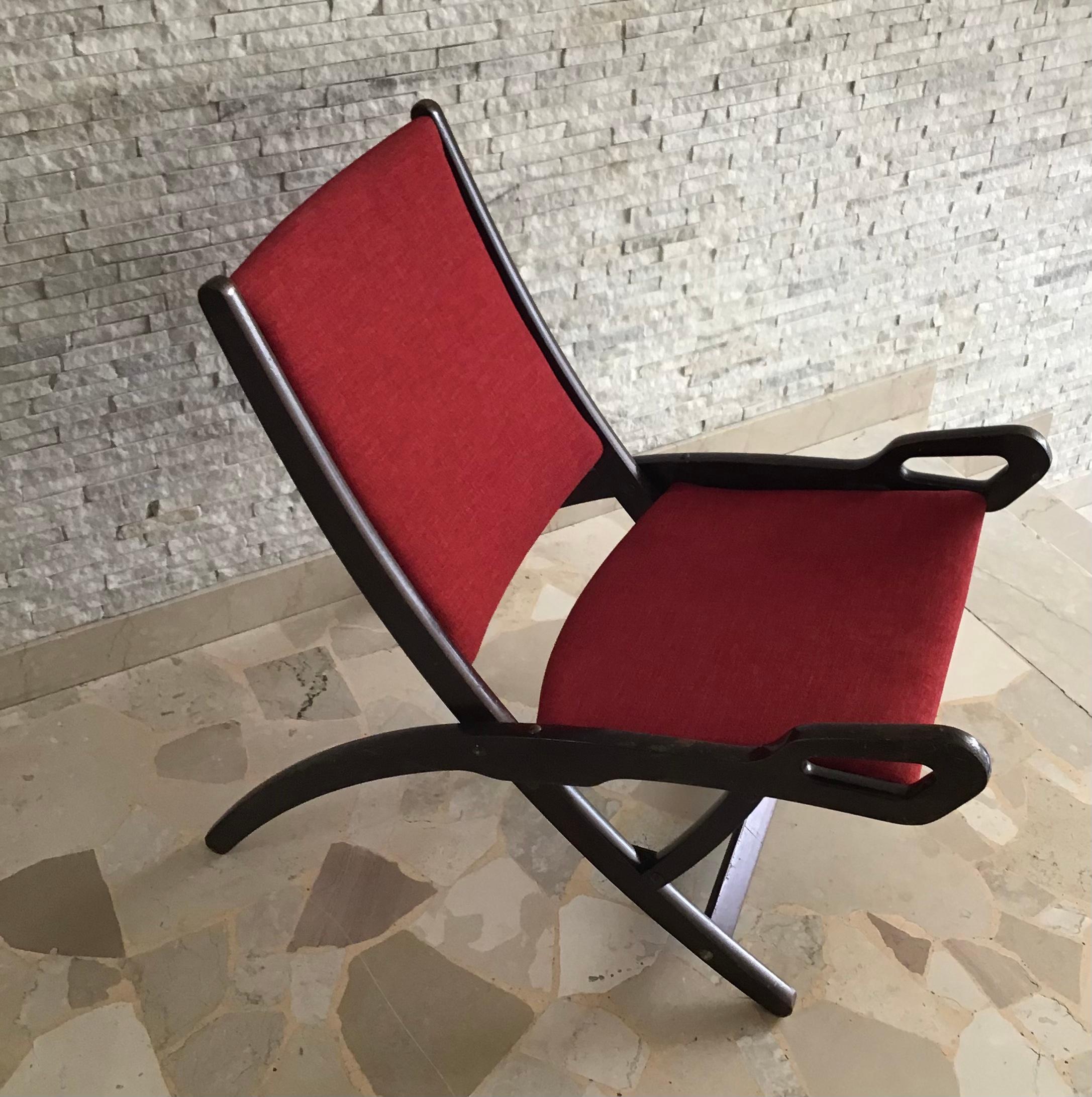 Gio’ Ponti “FR armchair wood brass upholstered seat and back 1960 Italy.