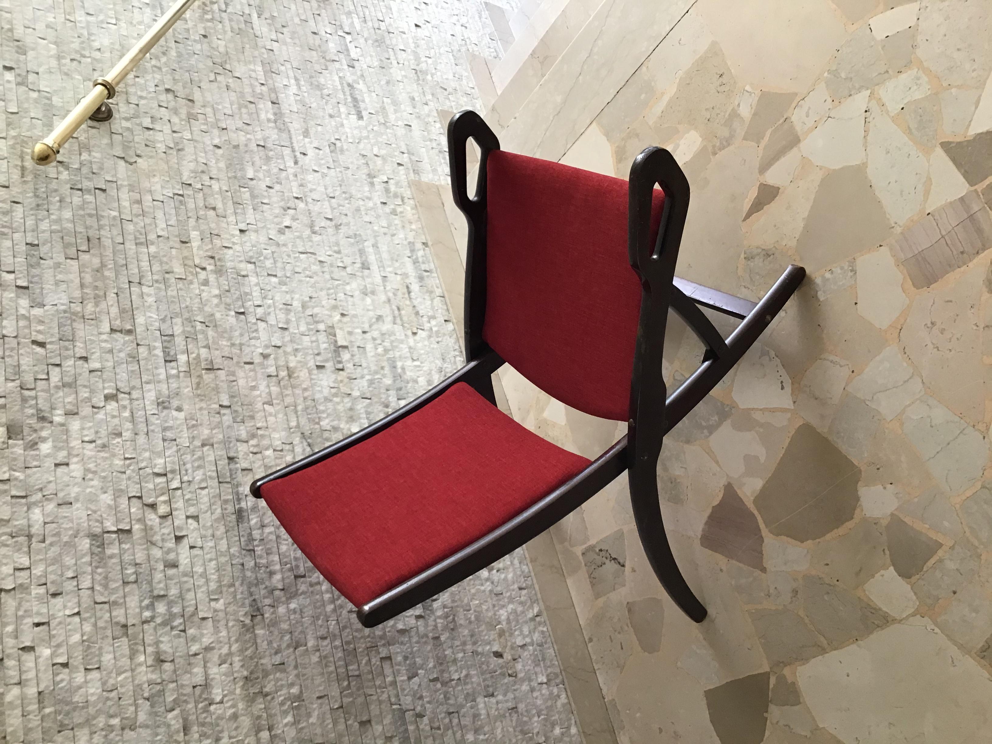Other Gio’ Ponti FR” Armchair Wood Brass Upholstered Seat and Back, 1960, Italy For Sale