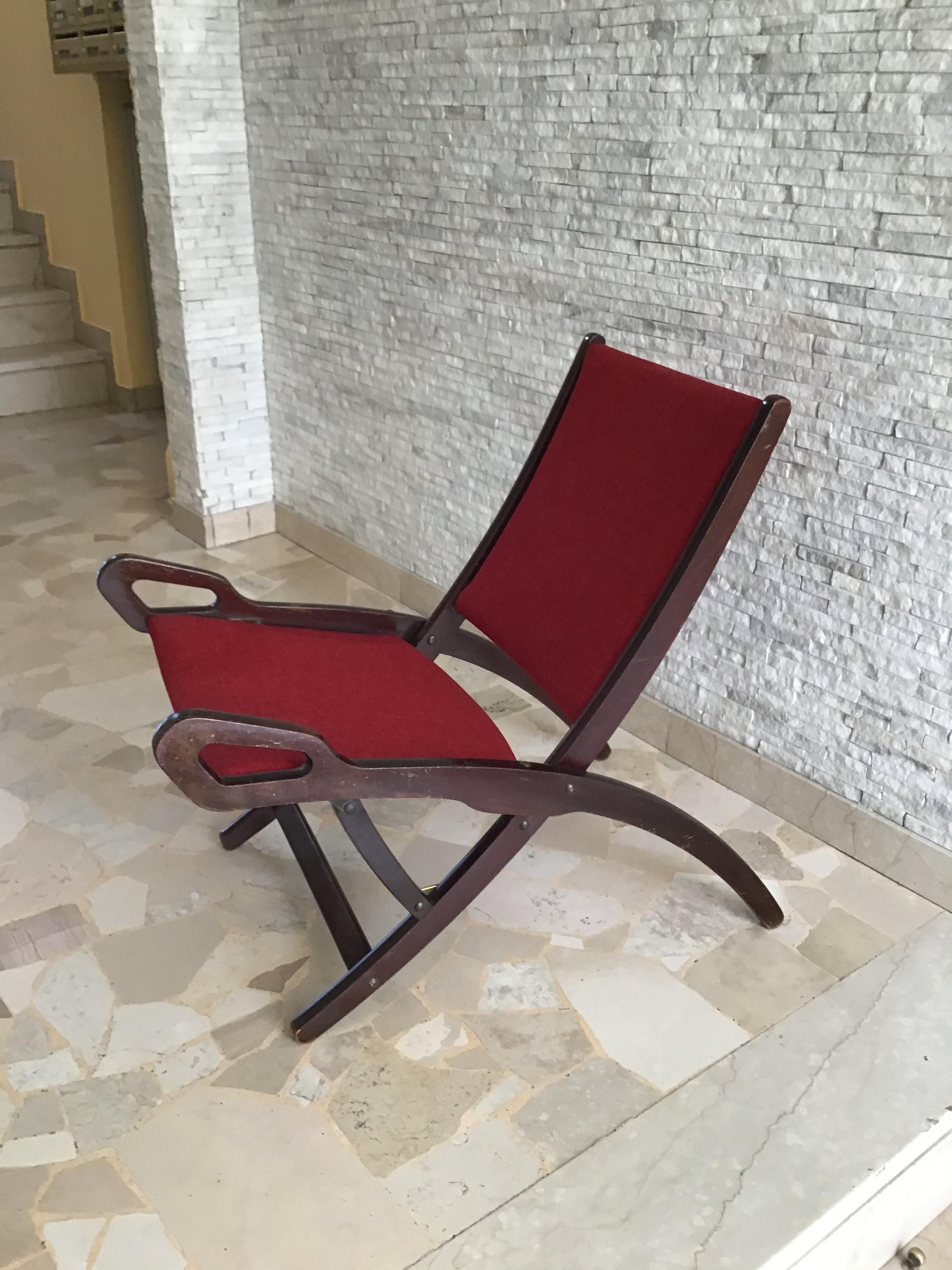 Gio’ Ponti FR” Armchair Wood Brass Upholstered Seat and Back, 1960, Italy In Good Condition For Sale In Milano, IT