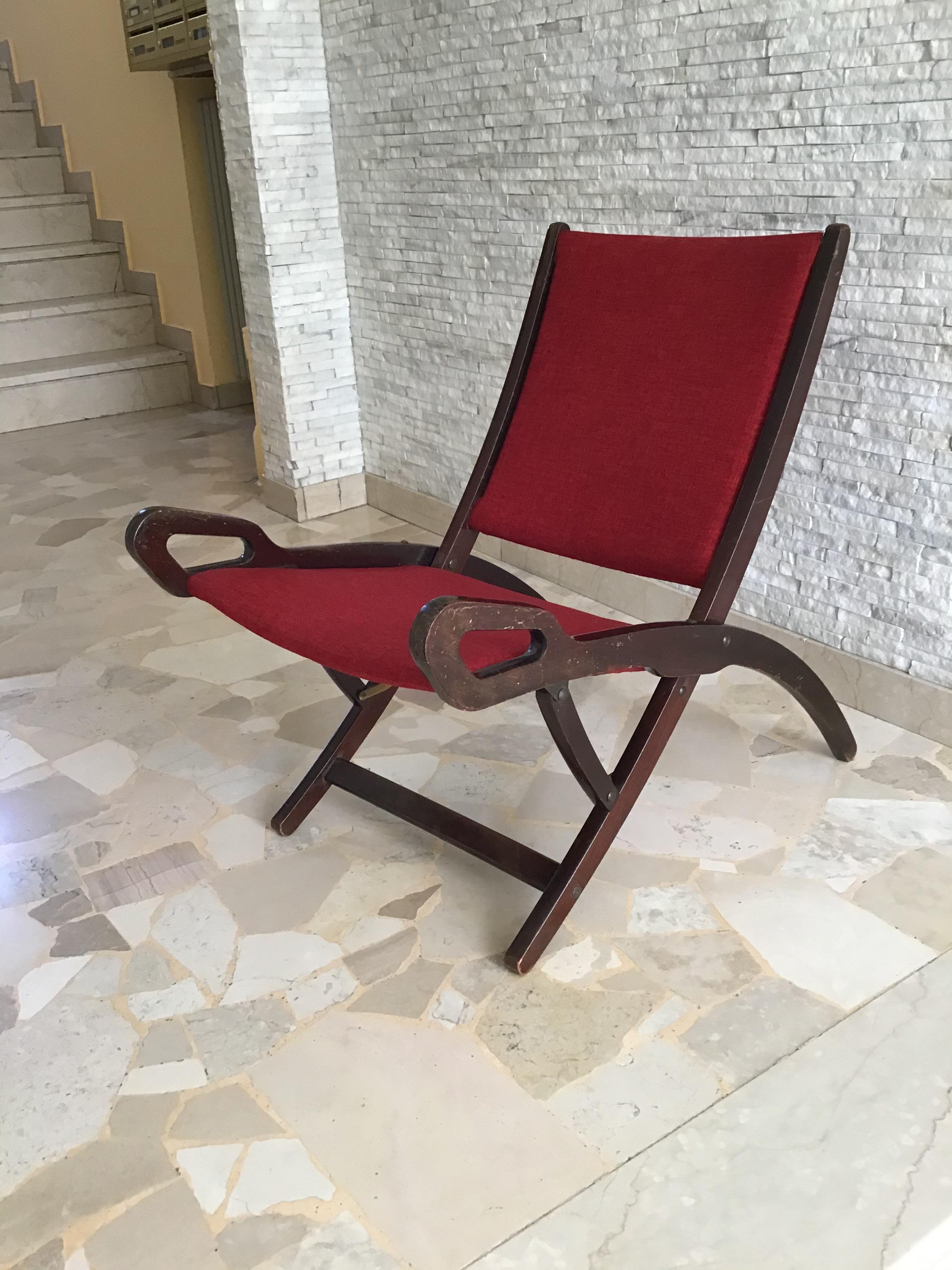 Mid-20th Century Gio’ Ponti FR” Armchair Wood Brass Upholstered Seat and Back, 1960, Italy For Sale