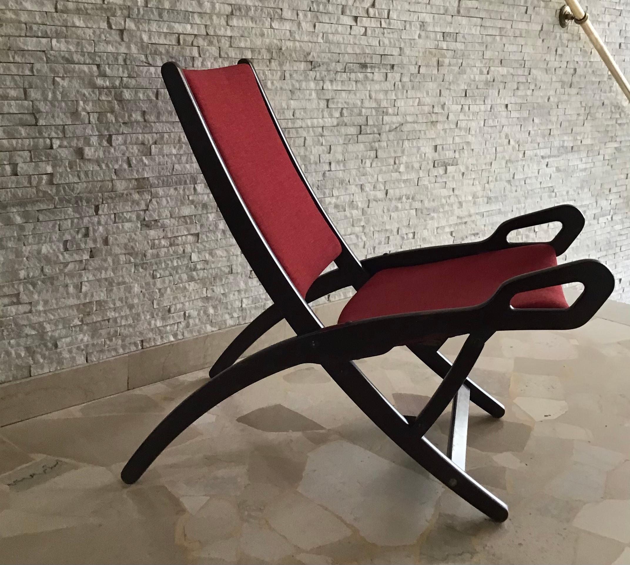 Gio’ Ponti FR” Armchair Wood Brass Upholstered Seat and Back, 1960, Italy For Sale 1