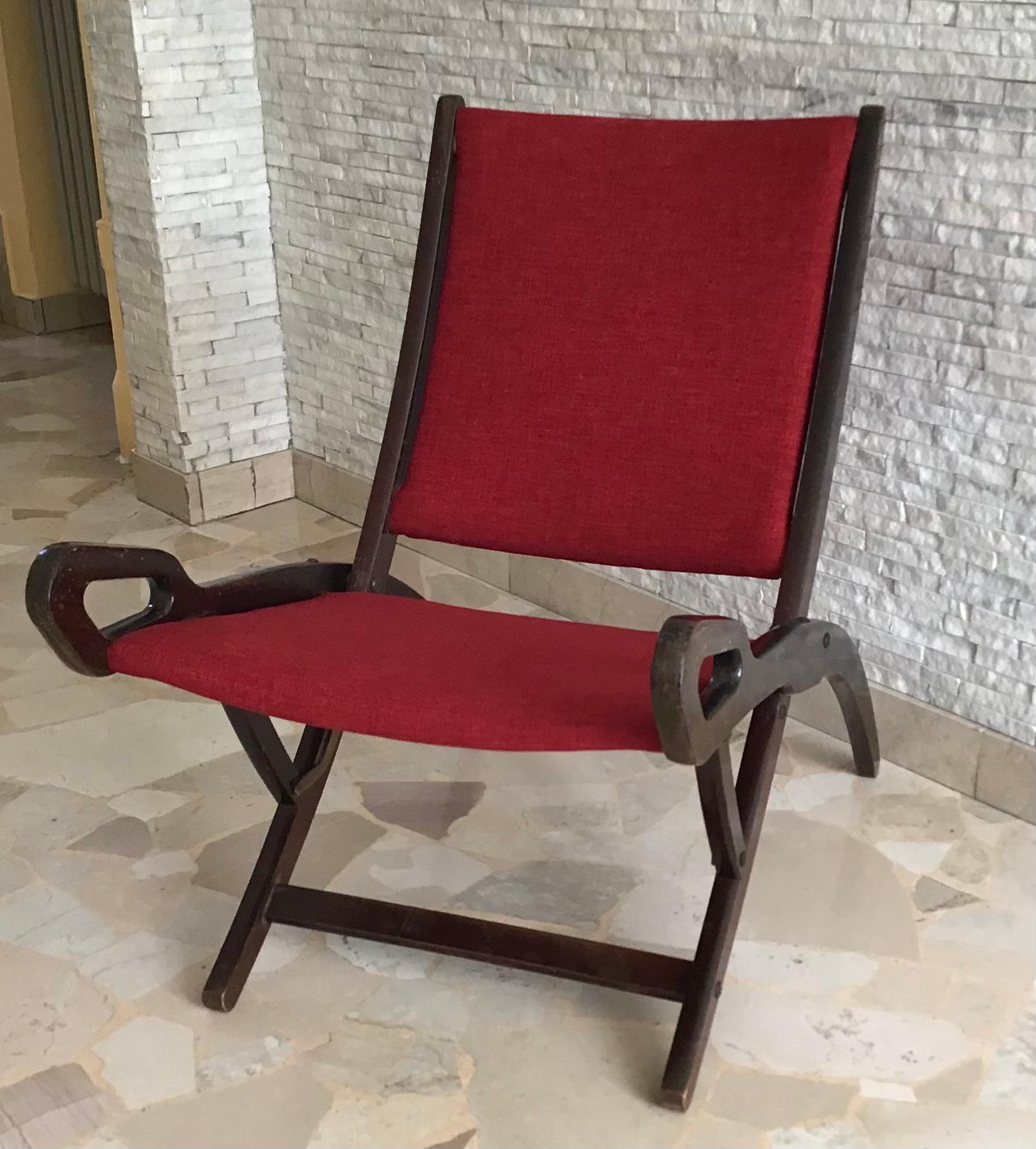 Gio’ Ponti FR” Armchair Wood Brass Upholstered Seat and Back, 1960, Italy For Sale 2