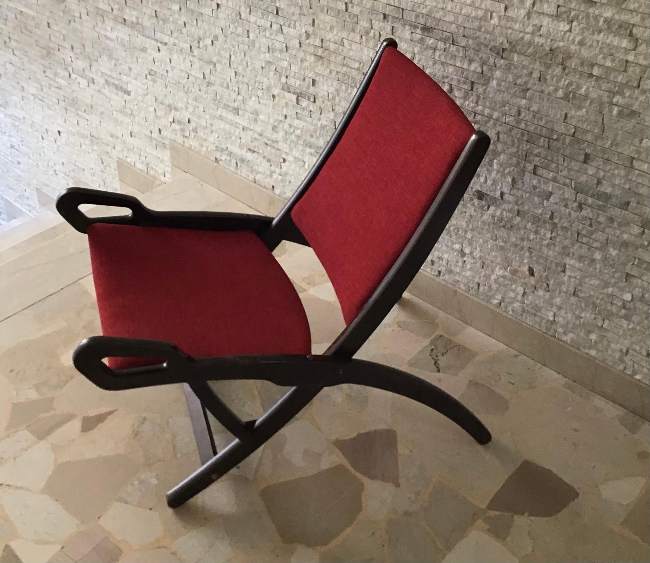 Gio’ Ponti FR” Armchair Wood Brass Upholstered Seat and Back, 1960, Italy For Sale 3