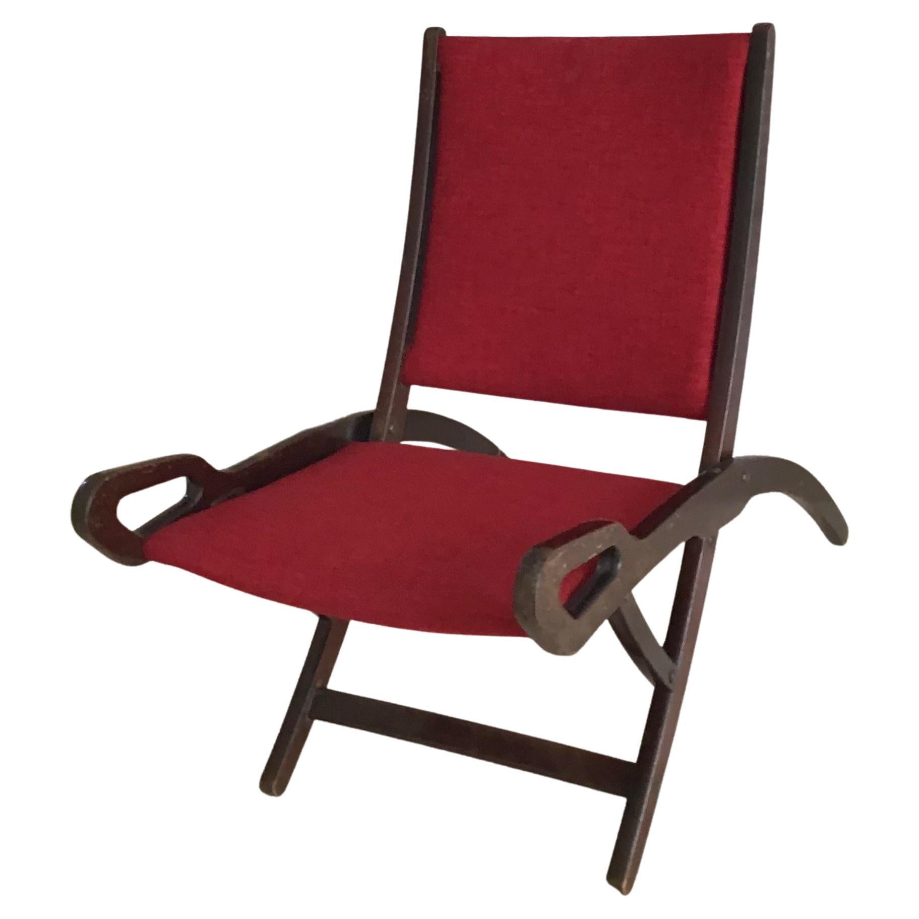 Gio’ Ponti FR” Armchair Wood Brass Upholstered Seat and Back, 1960, Italy For Sale