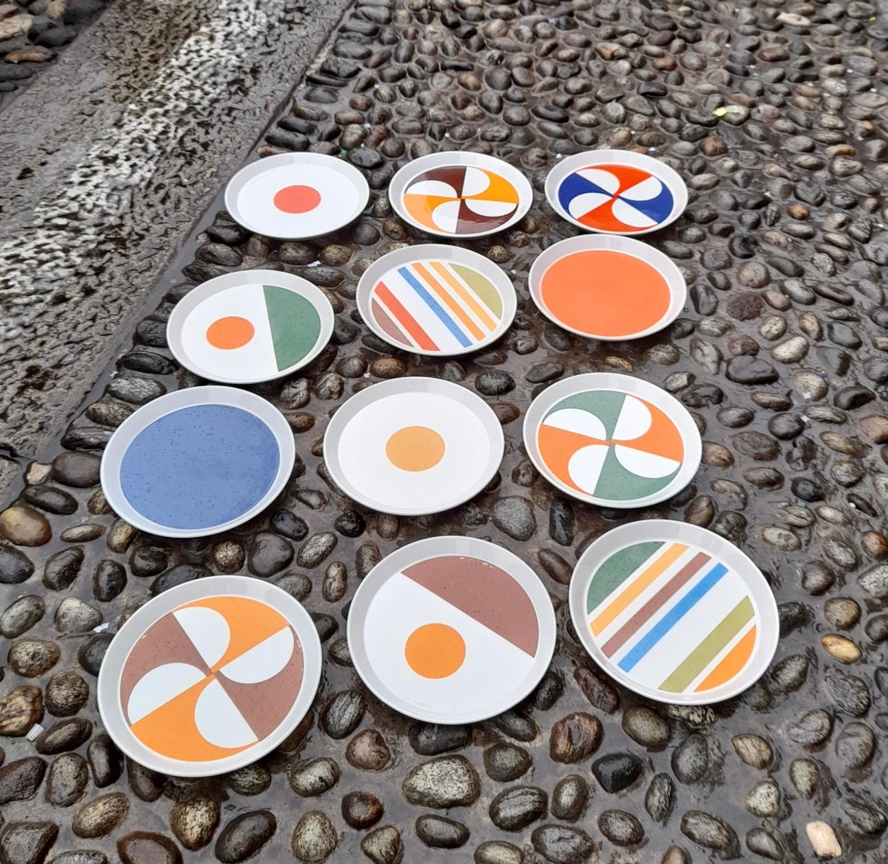 Italian Gio Ponti “ Franco Pozzi “  Set 12 Ceramic Plates, 1967, Italy 