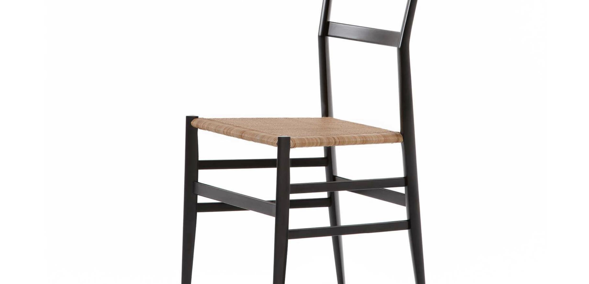 Rattan Gio Ponti Frassino Tinto Nero Aswood Superleggera Chair For Cassina For Sale