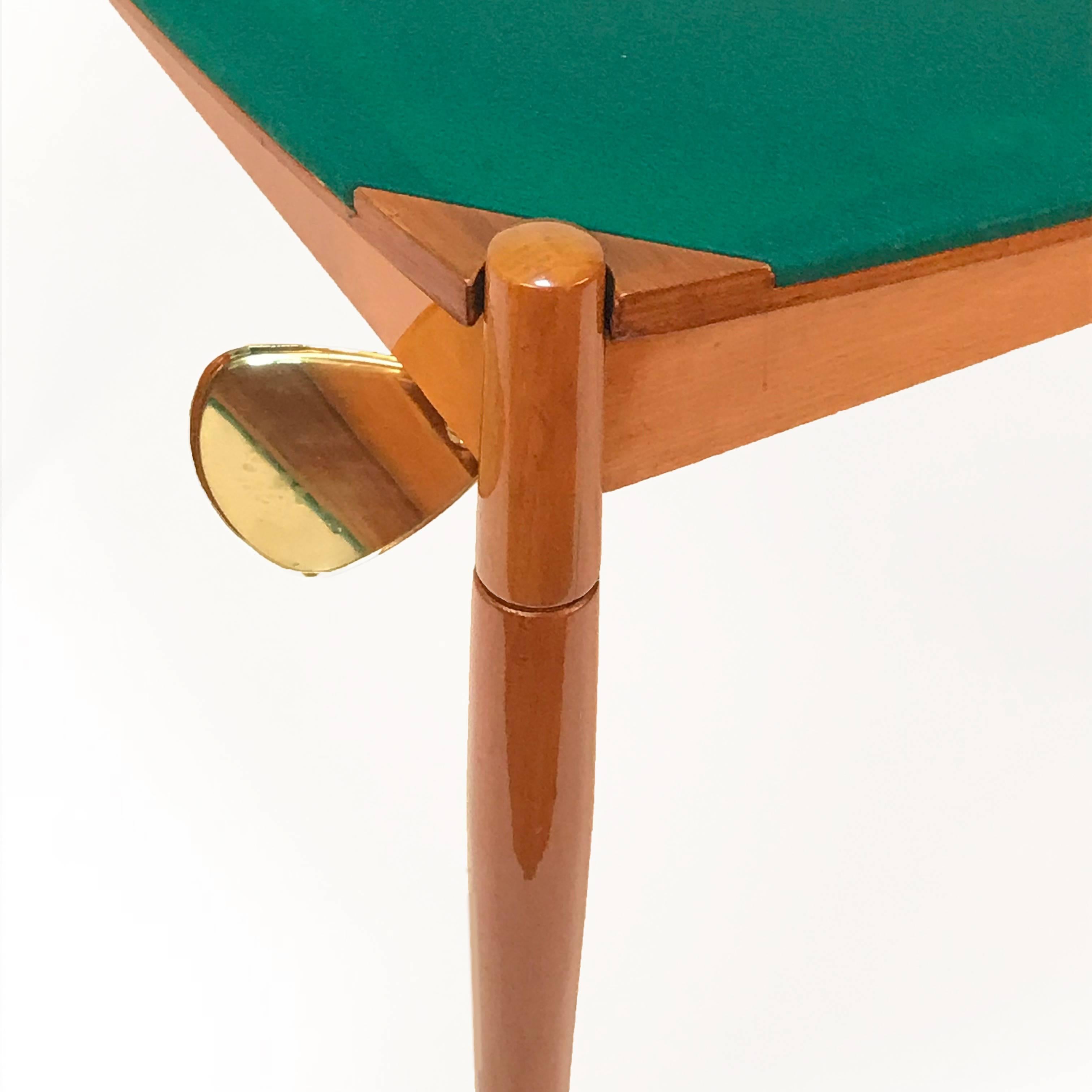 Mid-Century Modern Gio Ponti Mansonia Walnut Wood Italian Game Table with Green Felt Top, 1958