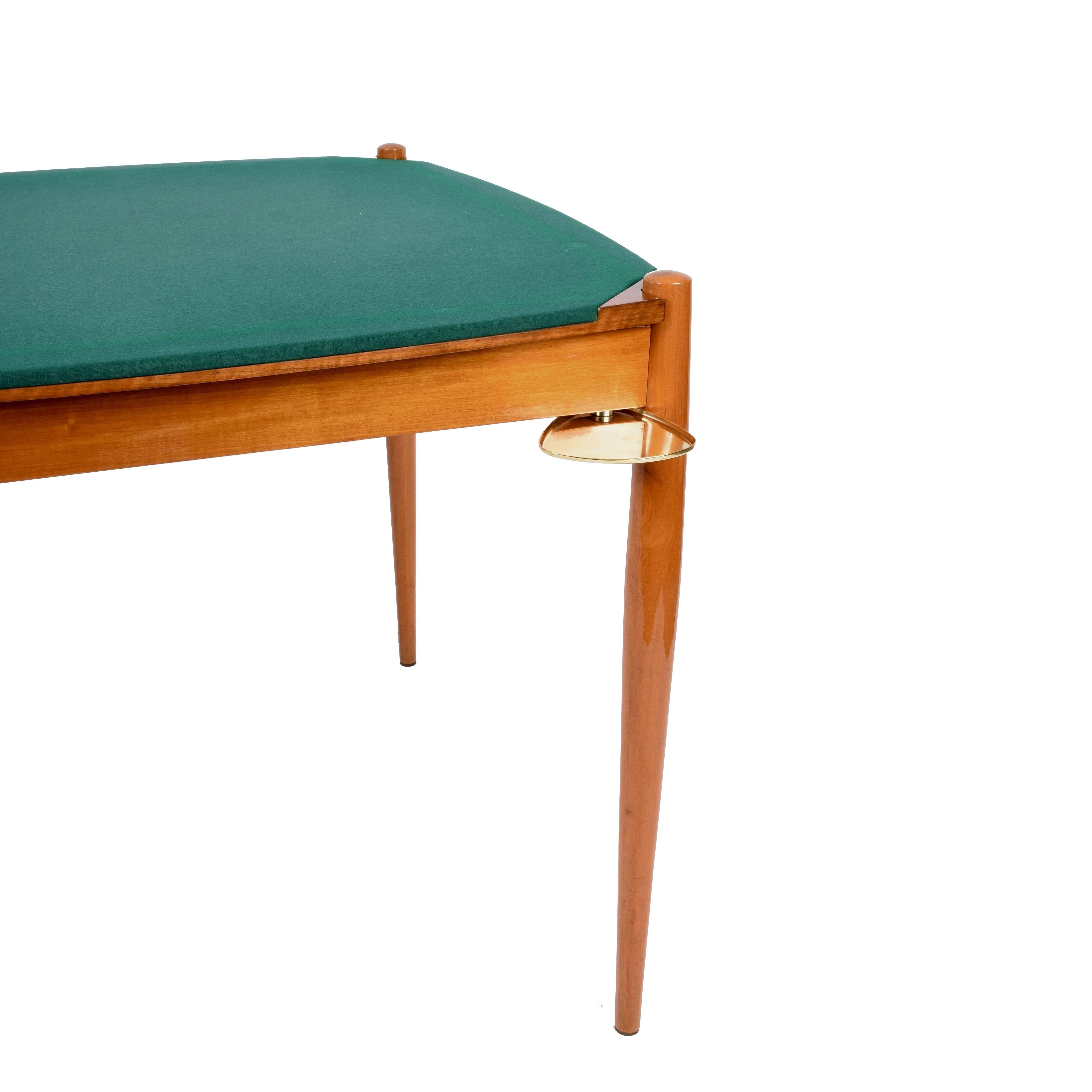 Gio Ponti Mansonia Walnut Wood Italian Game Table with Green Felt Top, 1958 In Good Condition In Roma, IT