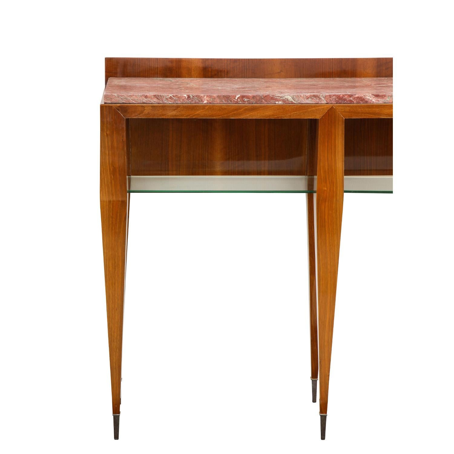 Mid-Century Modern Gio Ponti Grand Console Table in Cherry with Red Marble Top ca 1958 For Sale
