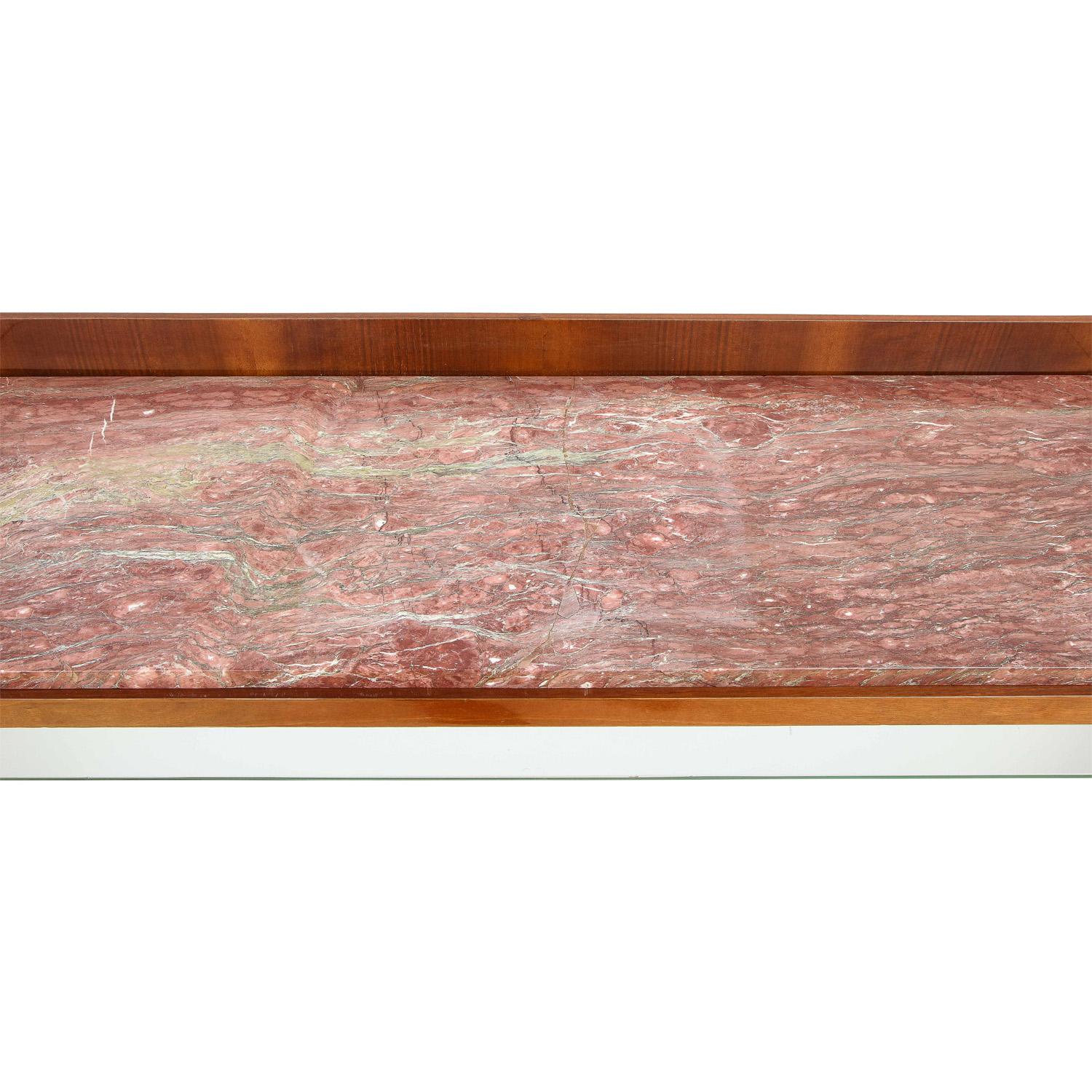 Italian Gio Ponti Grand Console Table in Cherry with Red Marble Top ca 1958 For Sale