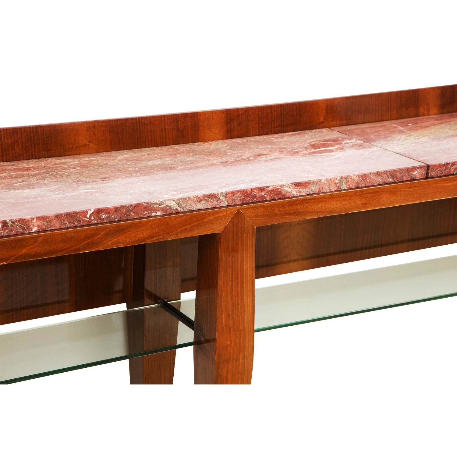 Hand-Crafted Gio Ponti Grand Console Table in Cherry with Red Marble Top ca 1958 For Sale