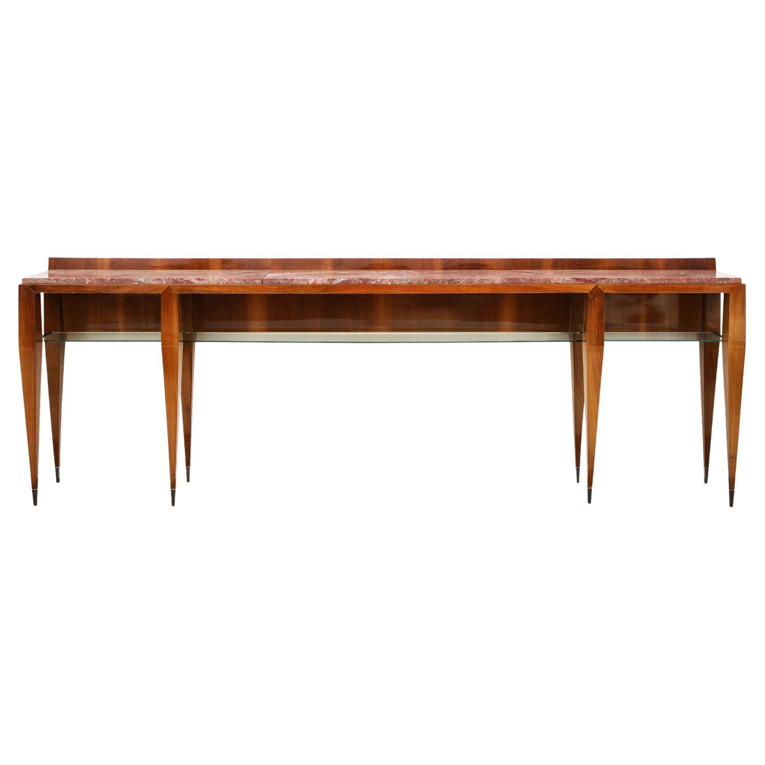 Gio Ponti Grand Console Table in Cherry with Red Marble Top ca 1958 For Sale