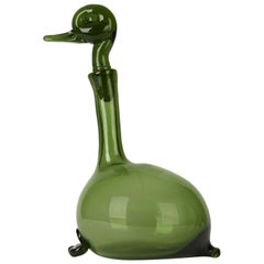 Gio Ponti Green Italian Murano Empoli Verde Green Glass Duck Wine Decanter