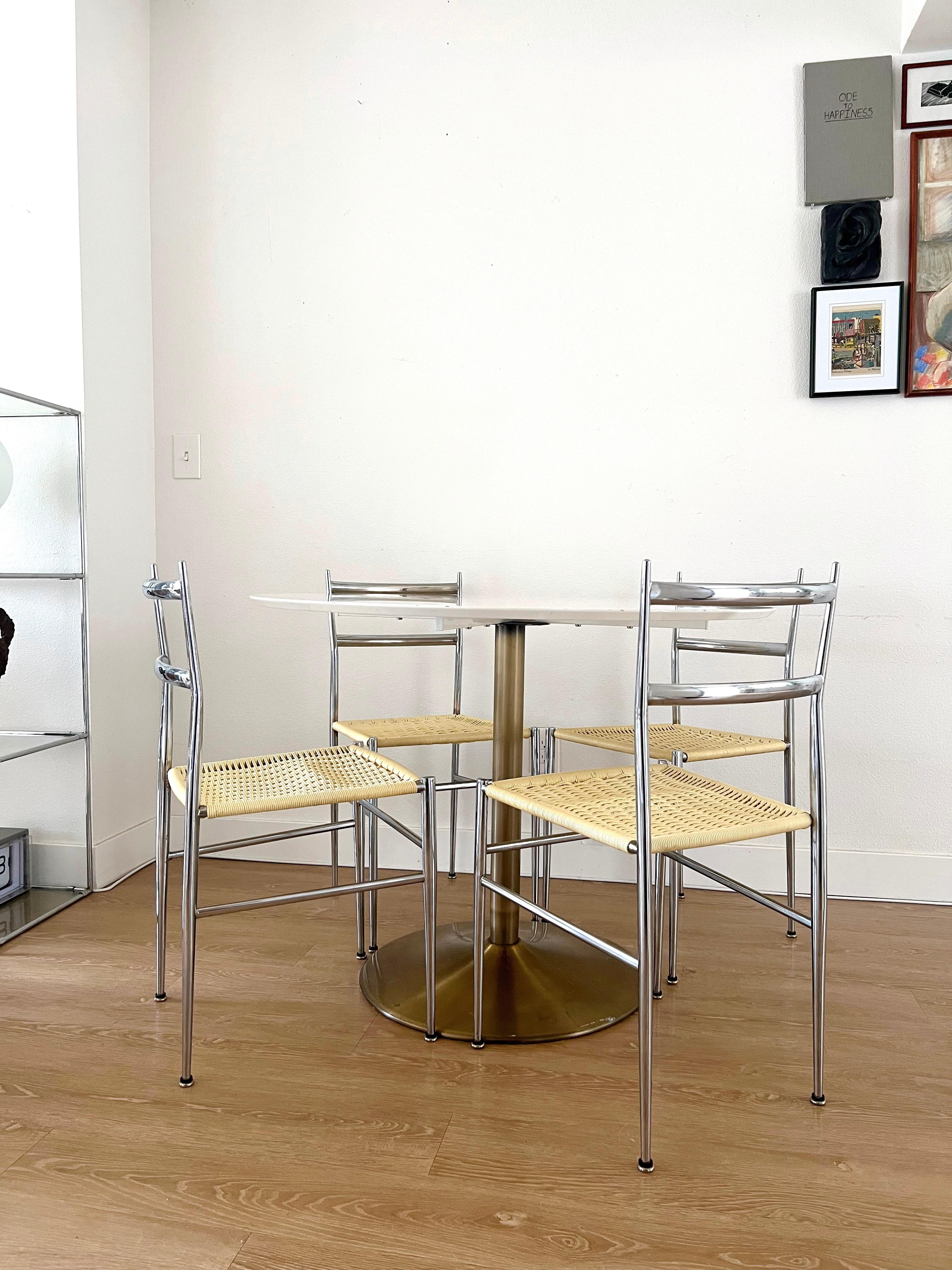 Mid-Century Modern Gio Ponti Handwooven Superleggera italy chrome chairs set of five  For Sale