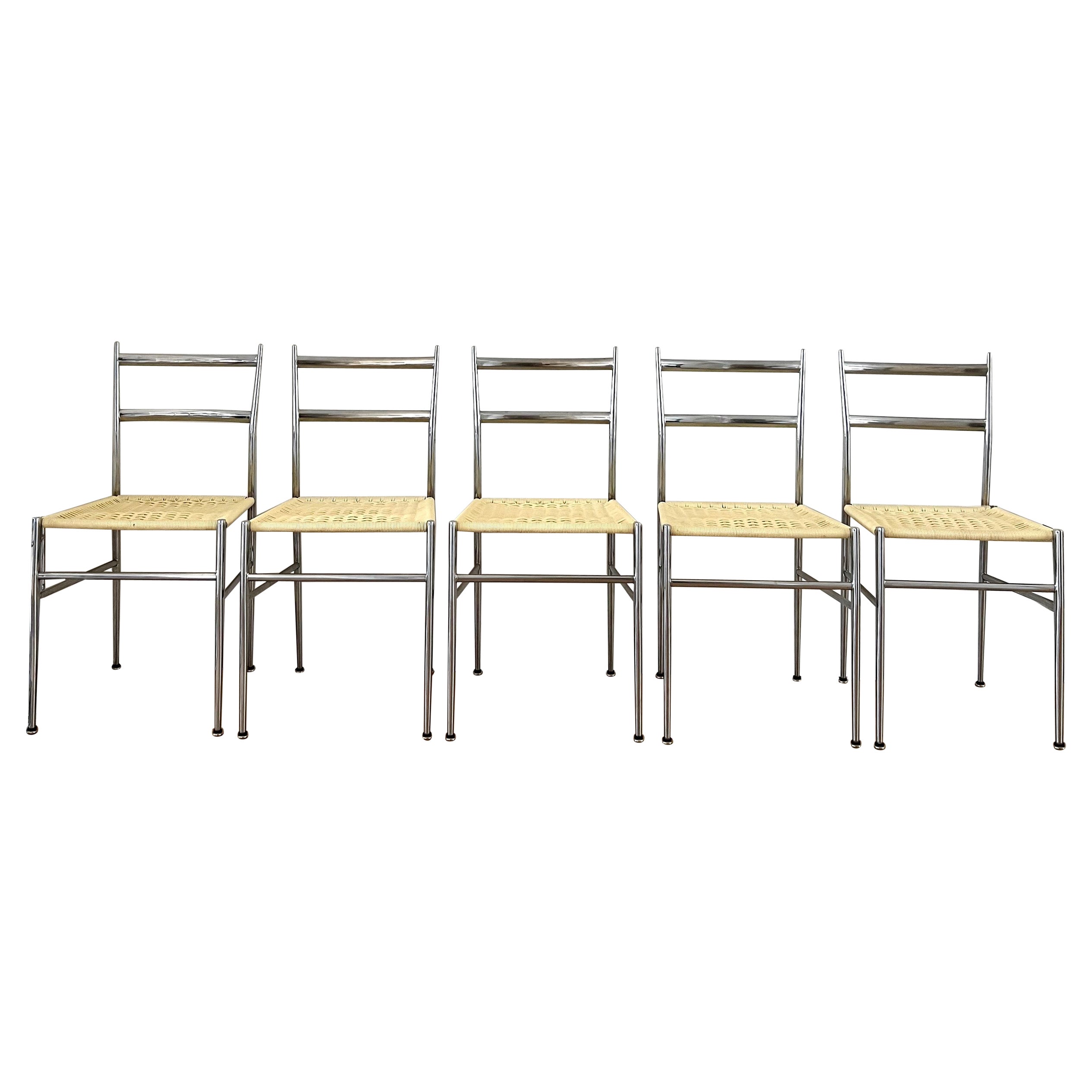Gio Ponti Handwooven Superleggera italy chrome chairs set of five