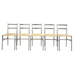 Gio Ponti Handwooven Superleggera italy chrome chairs set of five