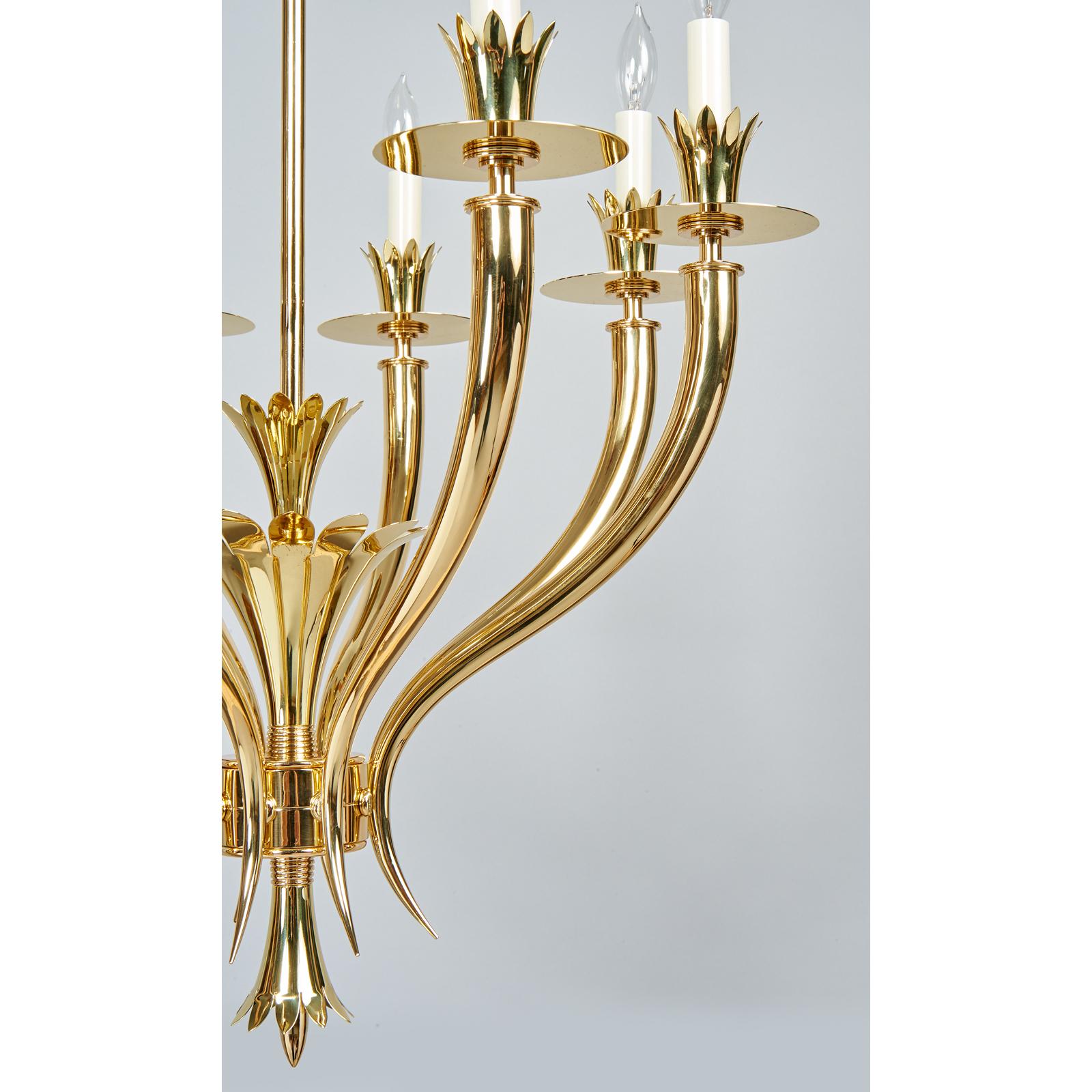 Gio Ponti: Important Geometric 8-Arm Chandelier in Polished Brass, Italy 1930s For Sale 4