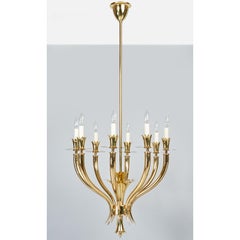 Gio Ponti: Important Geometric 8-Arm Chandelier in Polished Brass, Italy 1930s