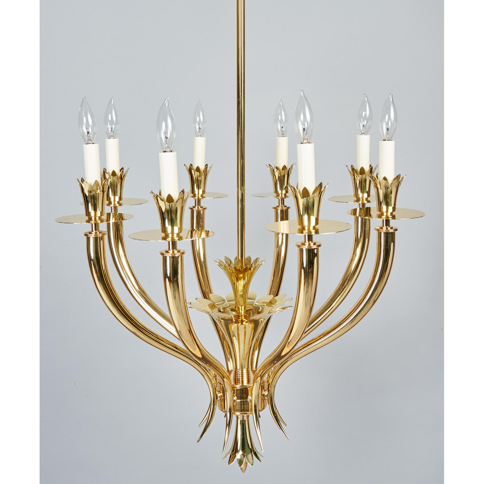 Gio Ponti: Important Geometric 8-Arm Chandelier in Polished Brass, Italy 1930s For Sale 1