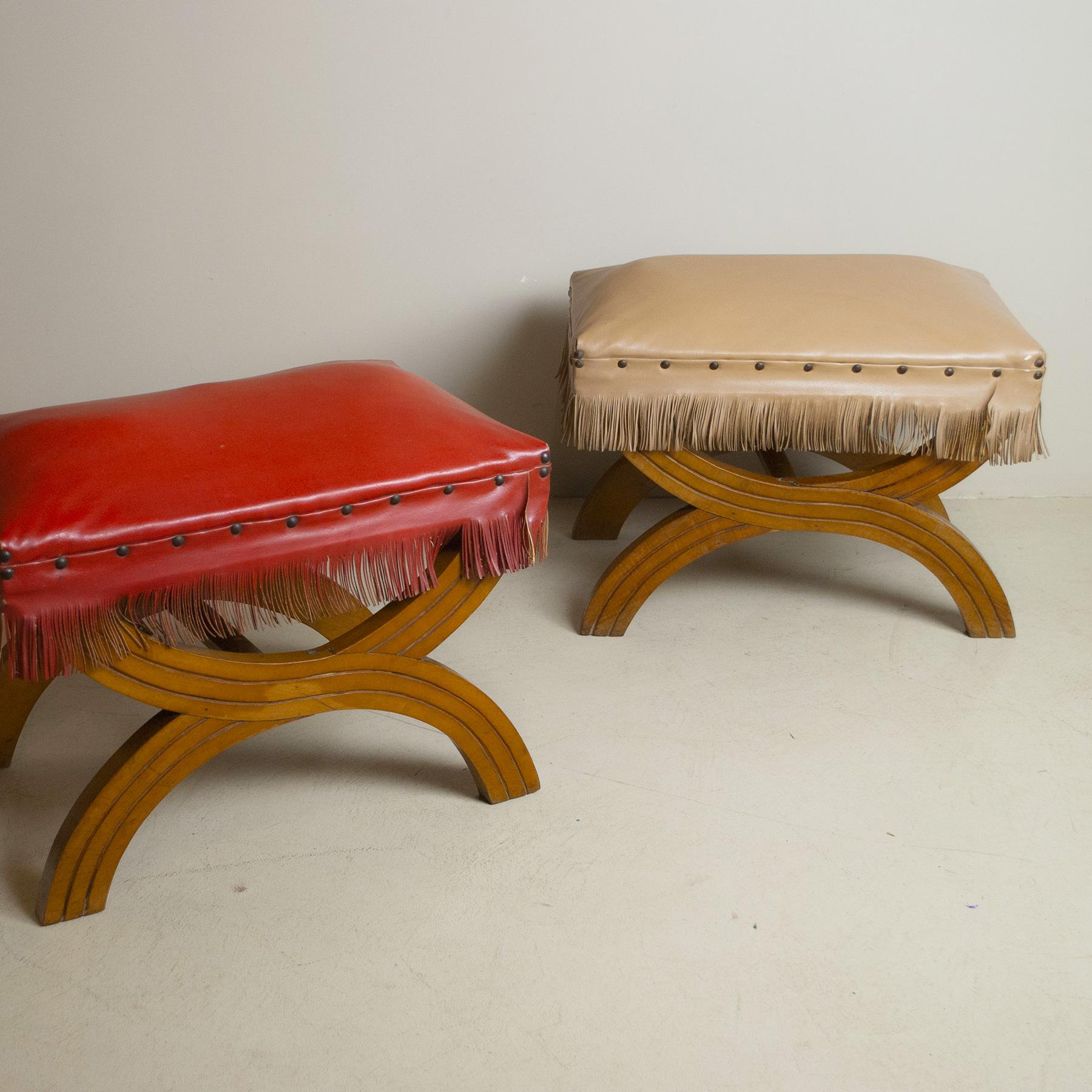 Mid-Century Modern Gio Ponti in the Style Pair of Wooden Stools from the 1960s For Sale