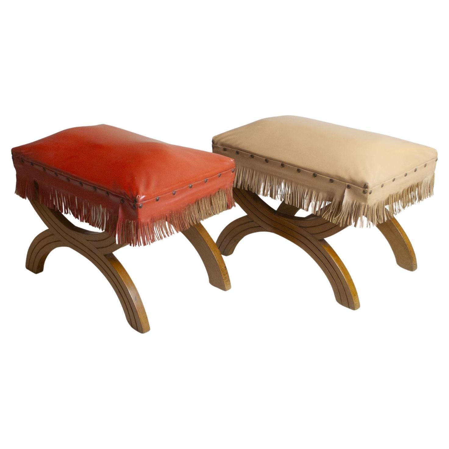 Gio Ponti in the Style Pair of Wooden Stools from the 1960s For Sale