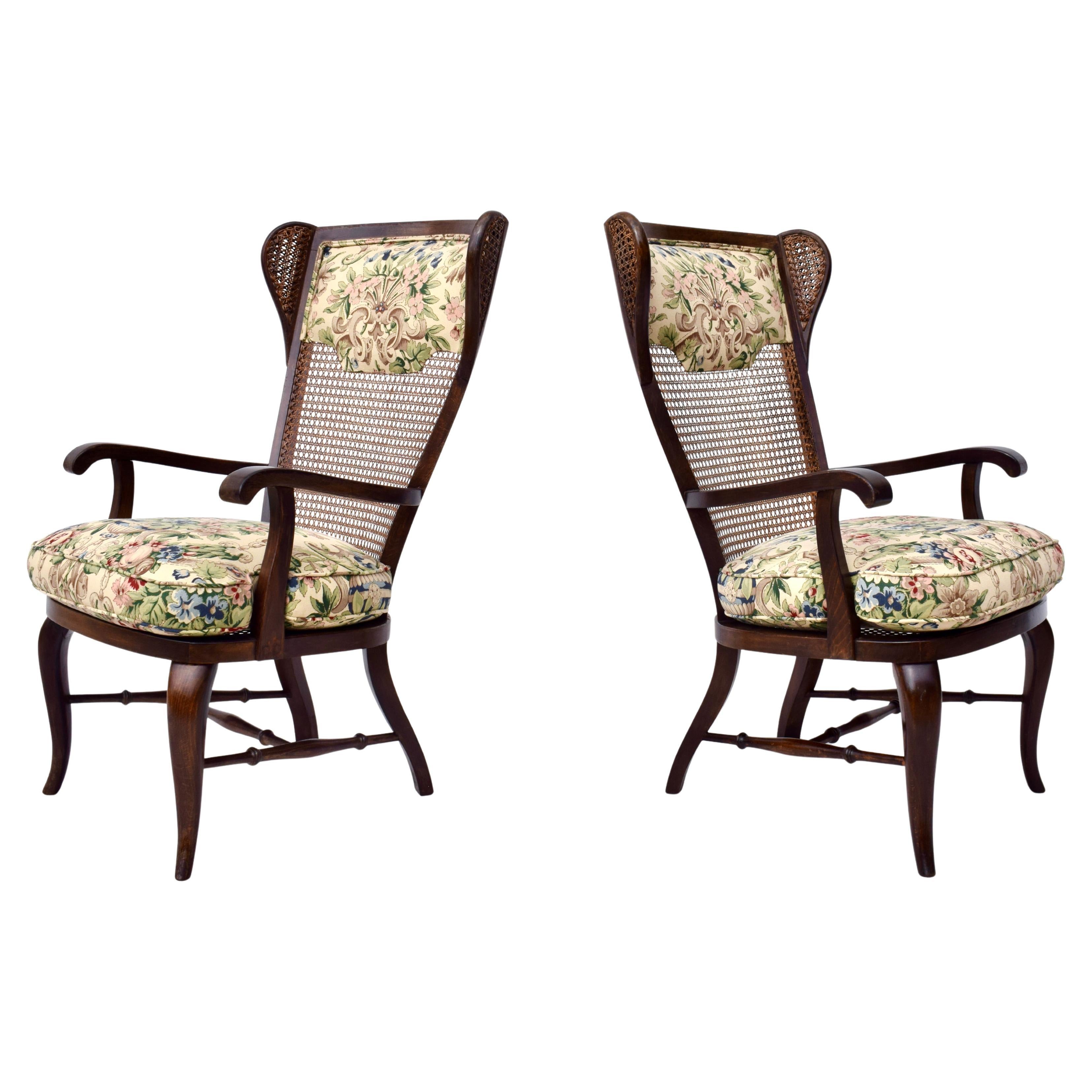 Mid-Century moderno Sedie ad ala con canne ispirate a Gio Ponti in vendita