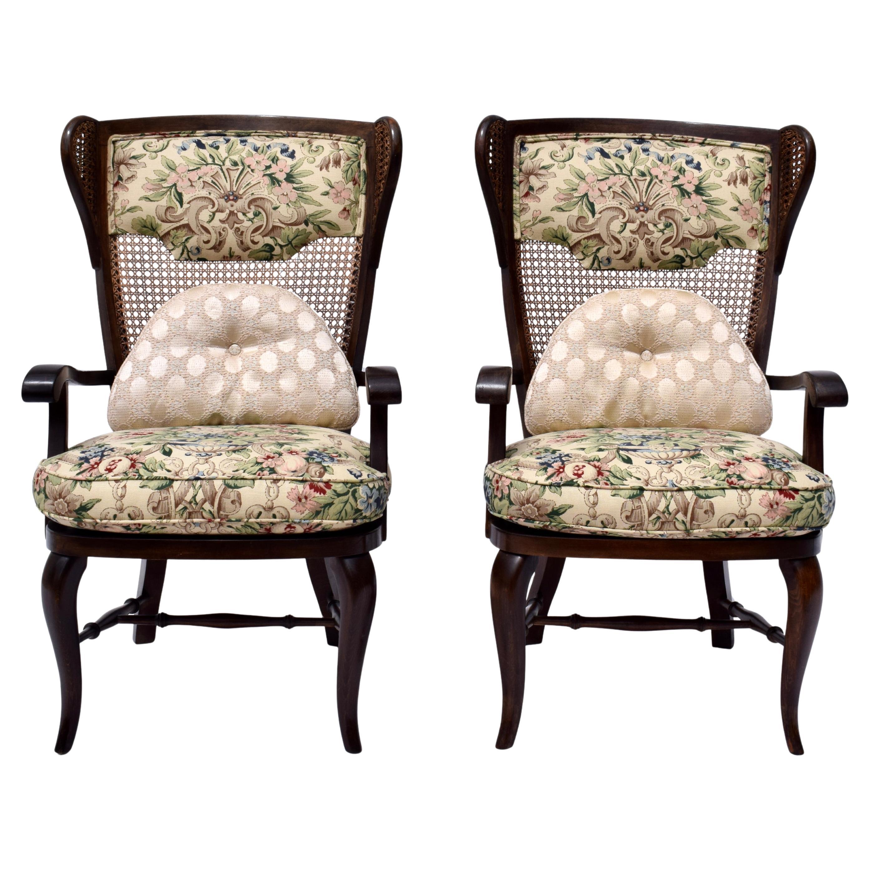 Gio Ponti Inspired Caned Wing Chairs