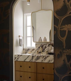 Gio Ponti Inspired Ceiling Suspended Hanging Mirror, Brass Frame, Vintage N.4