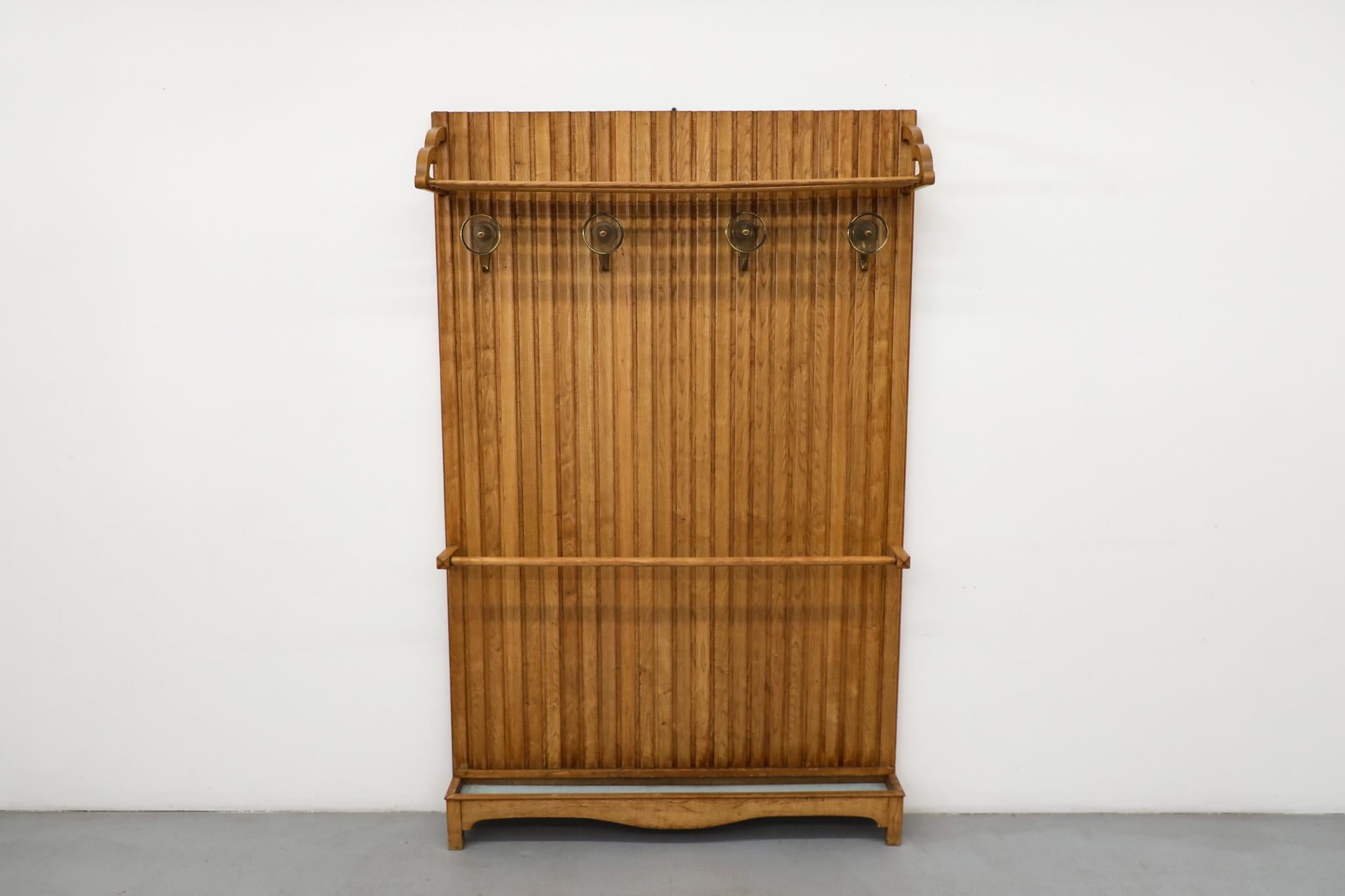 Mid-Century Modern Gio Ponti Inspired Hallway Rack with Hooks and Umbrella Tray For Sale