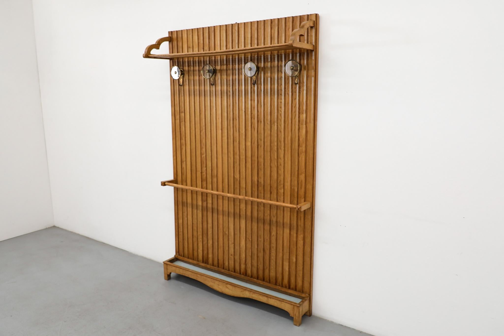 Italian Gio Ponti Inspired Hallway Rack with Hooks and Umbrella Tray For Sale