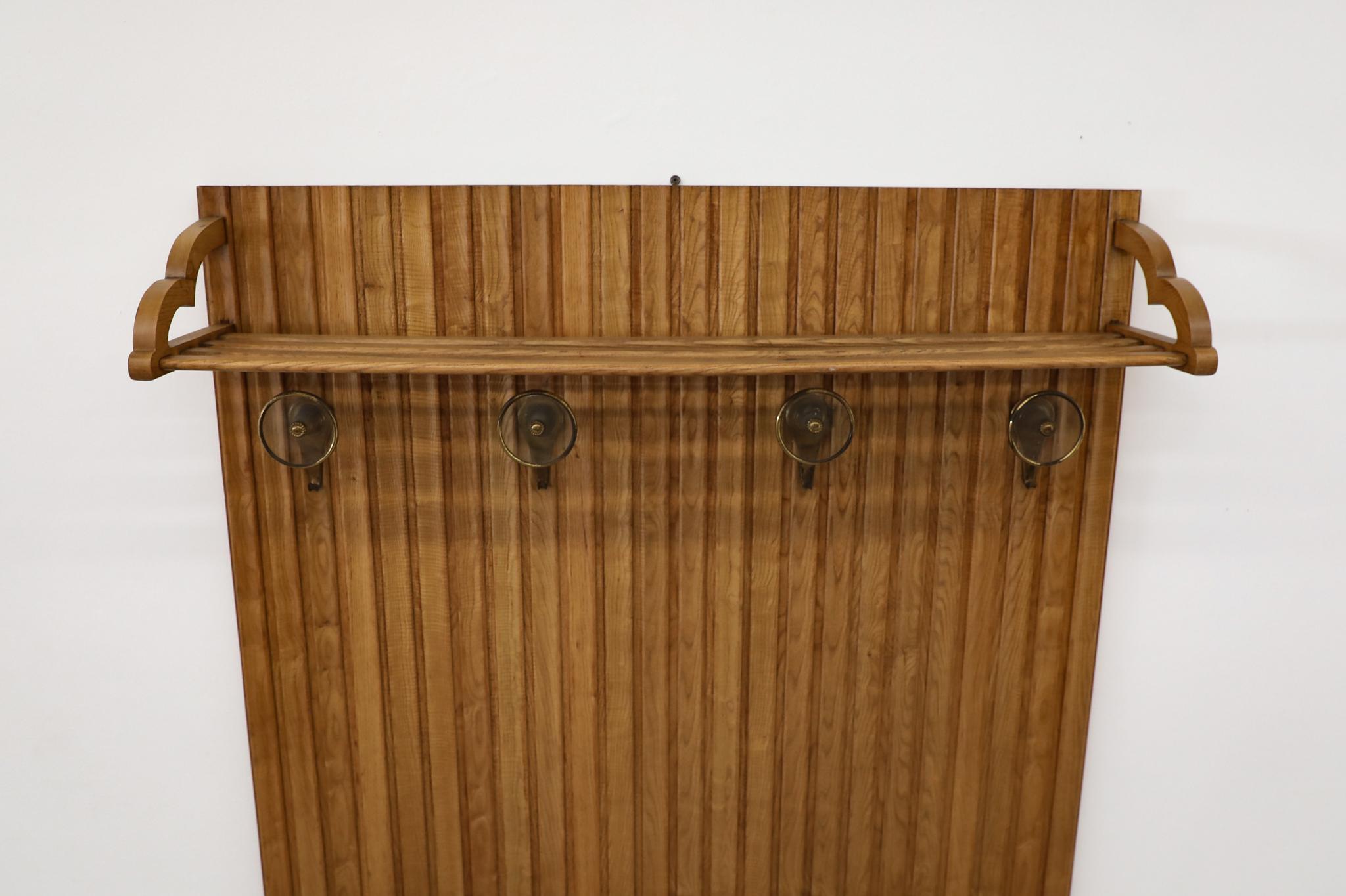 Gio Ponti Inspired Hallway Rack with Hooks and Umbrella Tray In Good Condition For Sale In Los Angeles, CA
