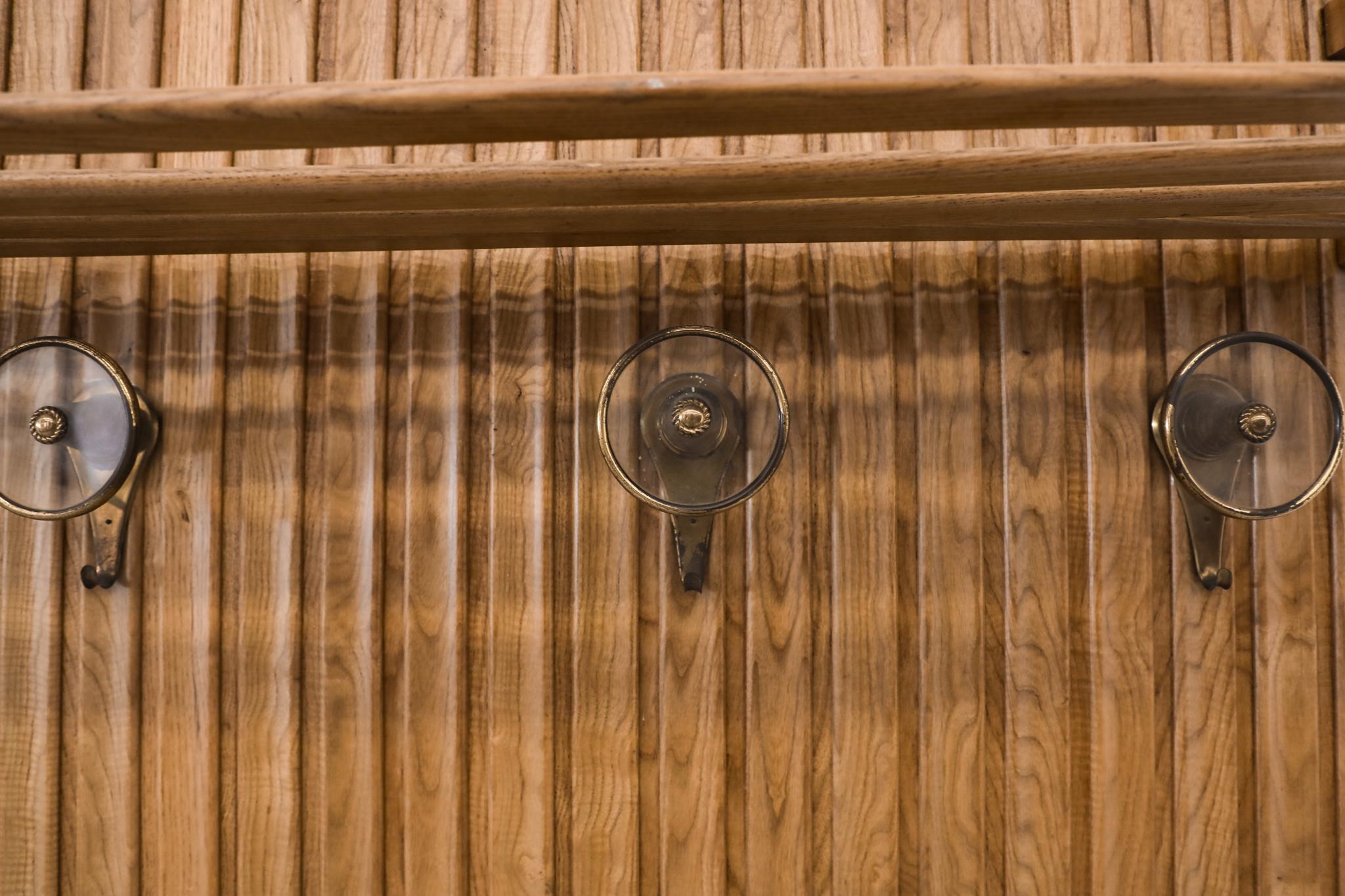 Mid-20th Century Gio Ponti Inspired Hallway Rack with Hooks and Umbrella Tray For Sale