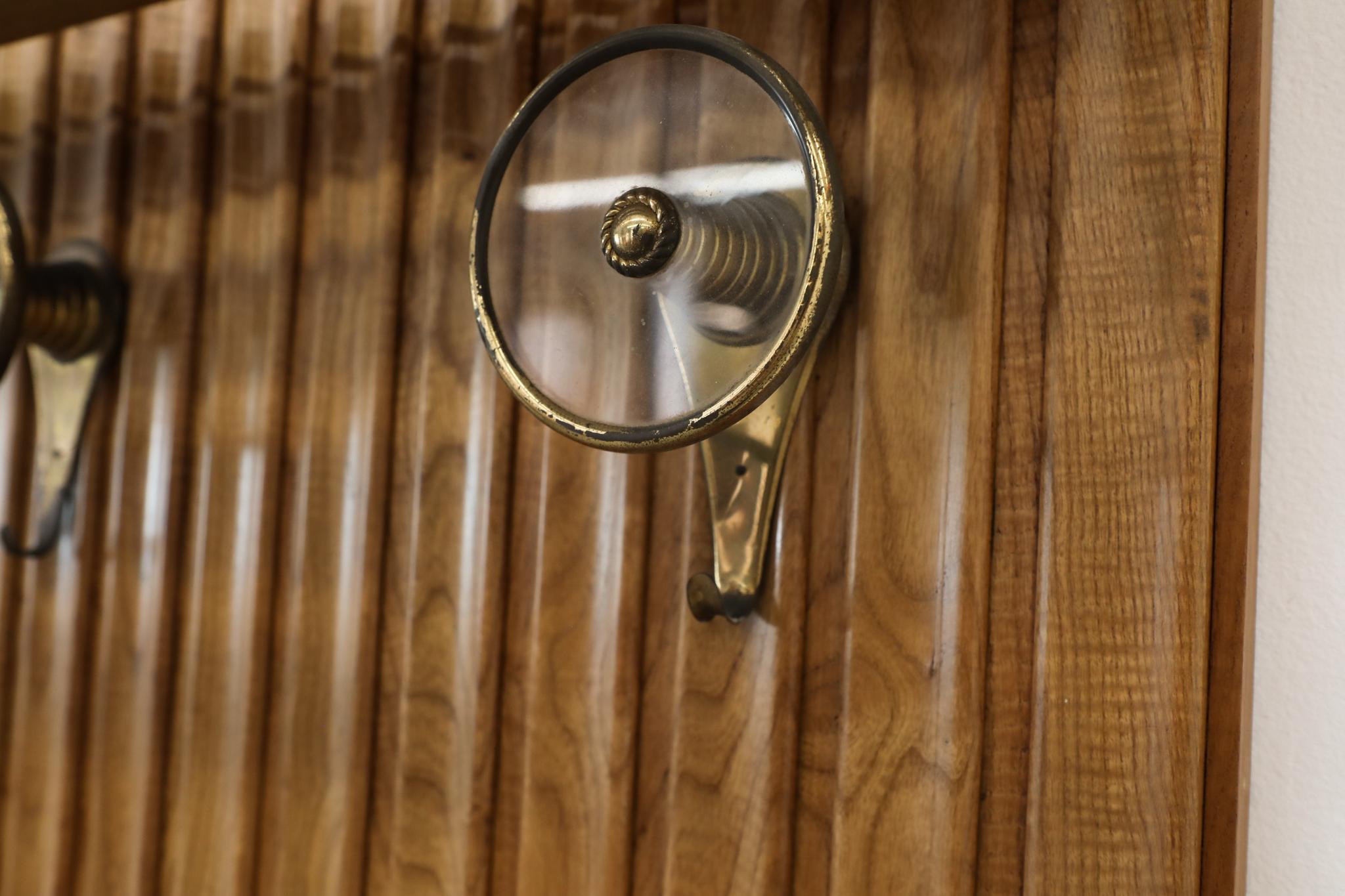 Brass Gio Ponti Inspired Hallway Rack with Hooks and Umbrella Tray For Sale