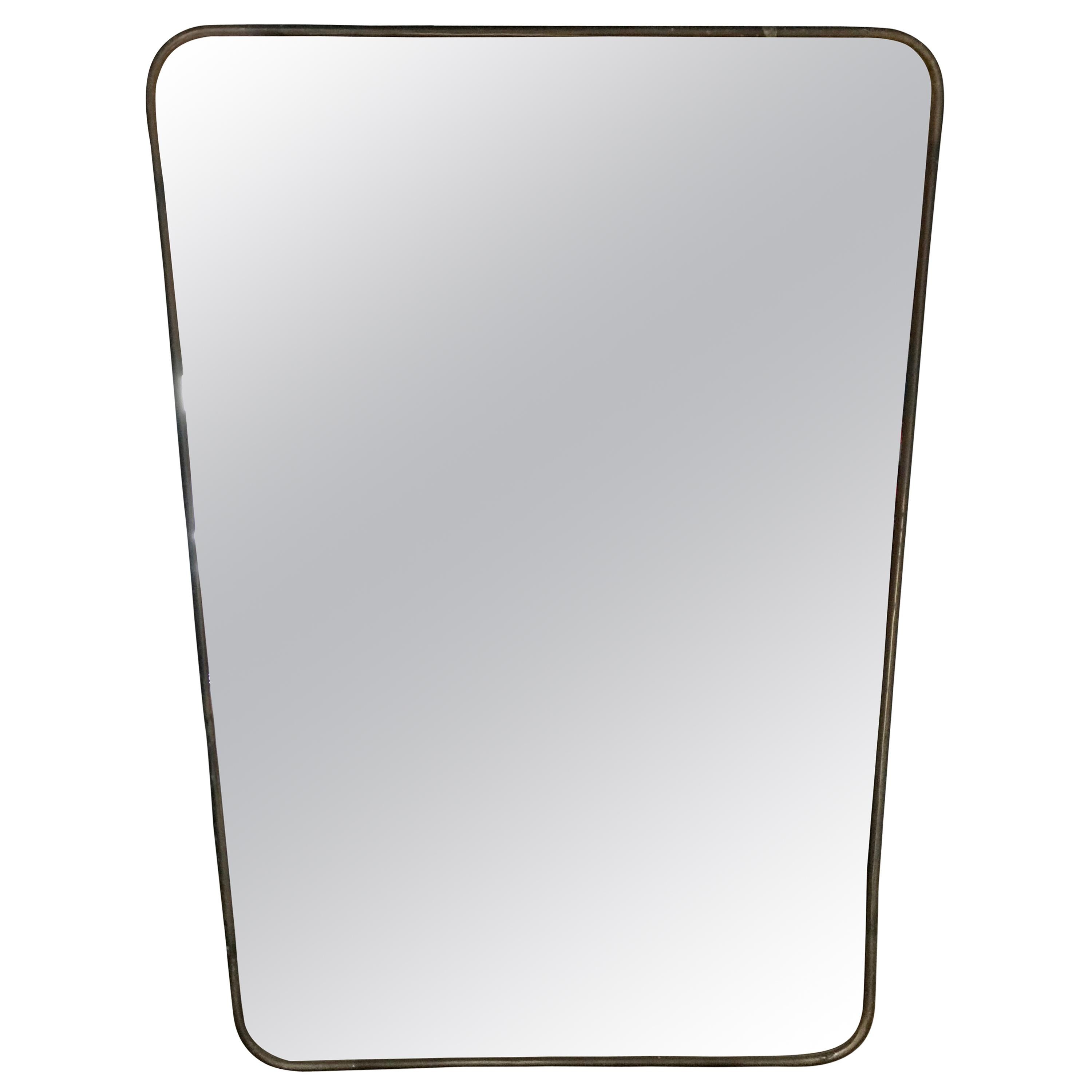 Gio Ponti Inspired, Minimal Brass Mirror, Italy, 1950s