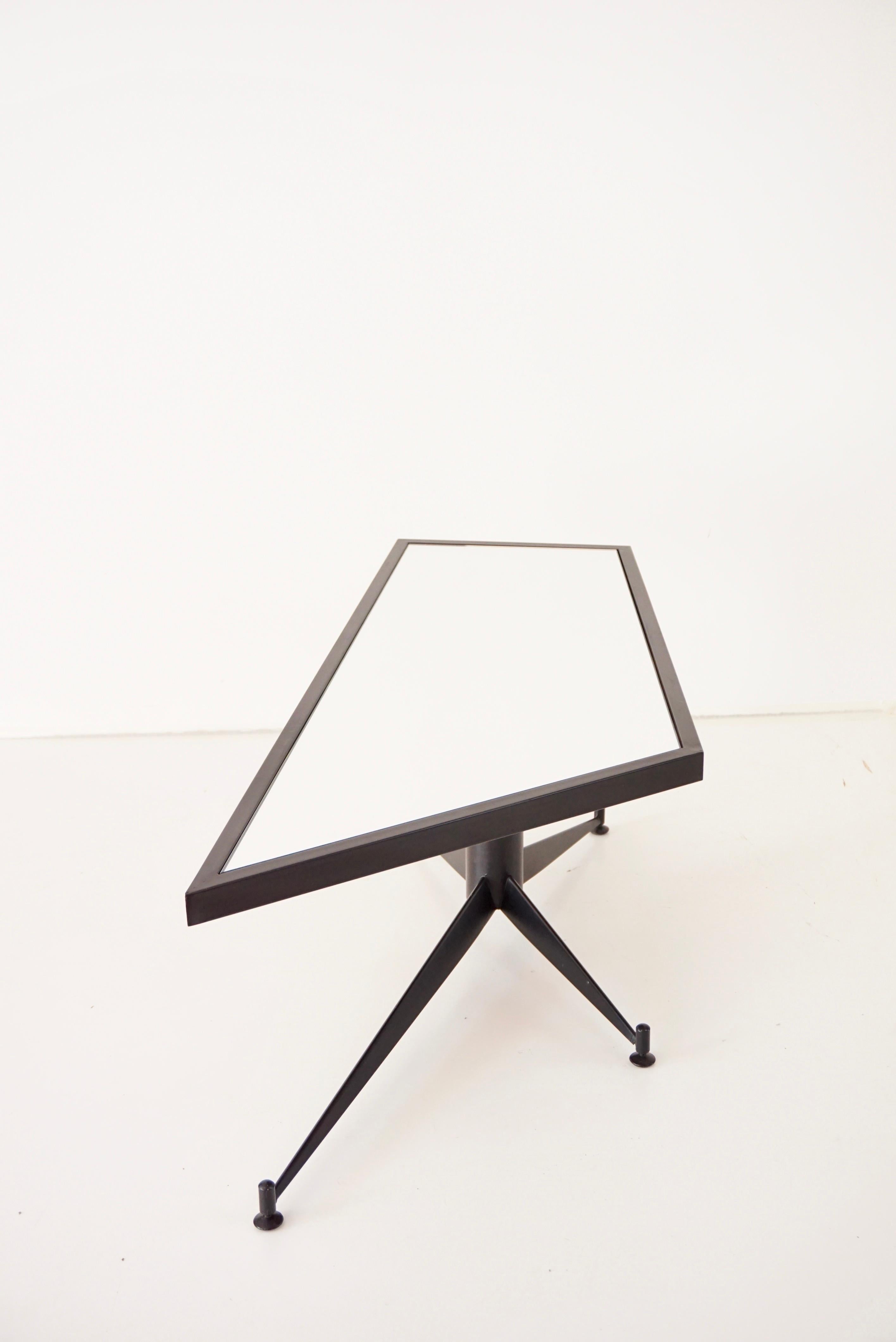 Brass Gio Ponti Irregular, Asymmetrical Black Mirrored Low Coffee Table, RIMA 1955