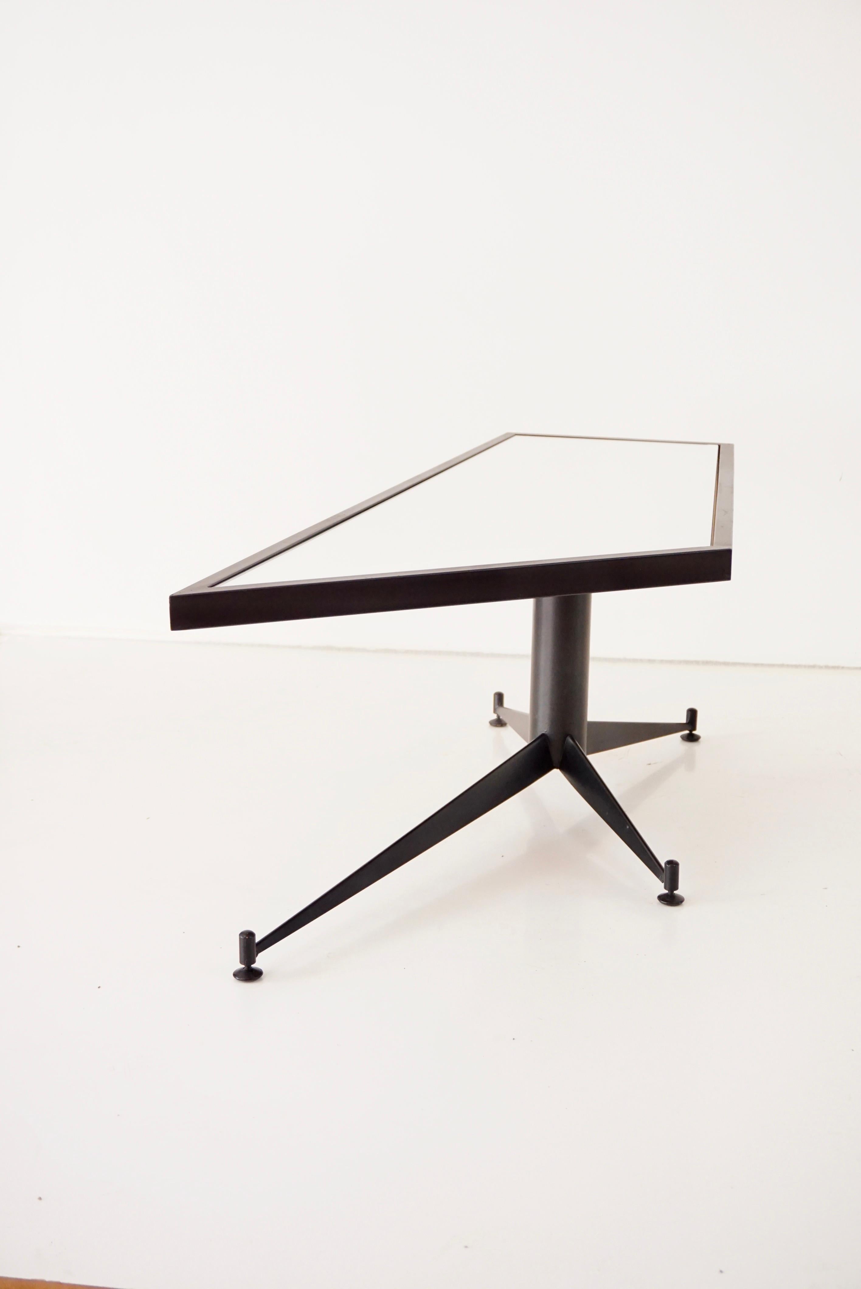 Lacquered Gio Ponti Irregular, Asymmetrical Black Mirrored Low Coffee Table, RIMA 1955