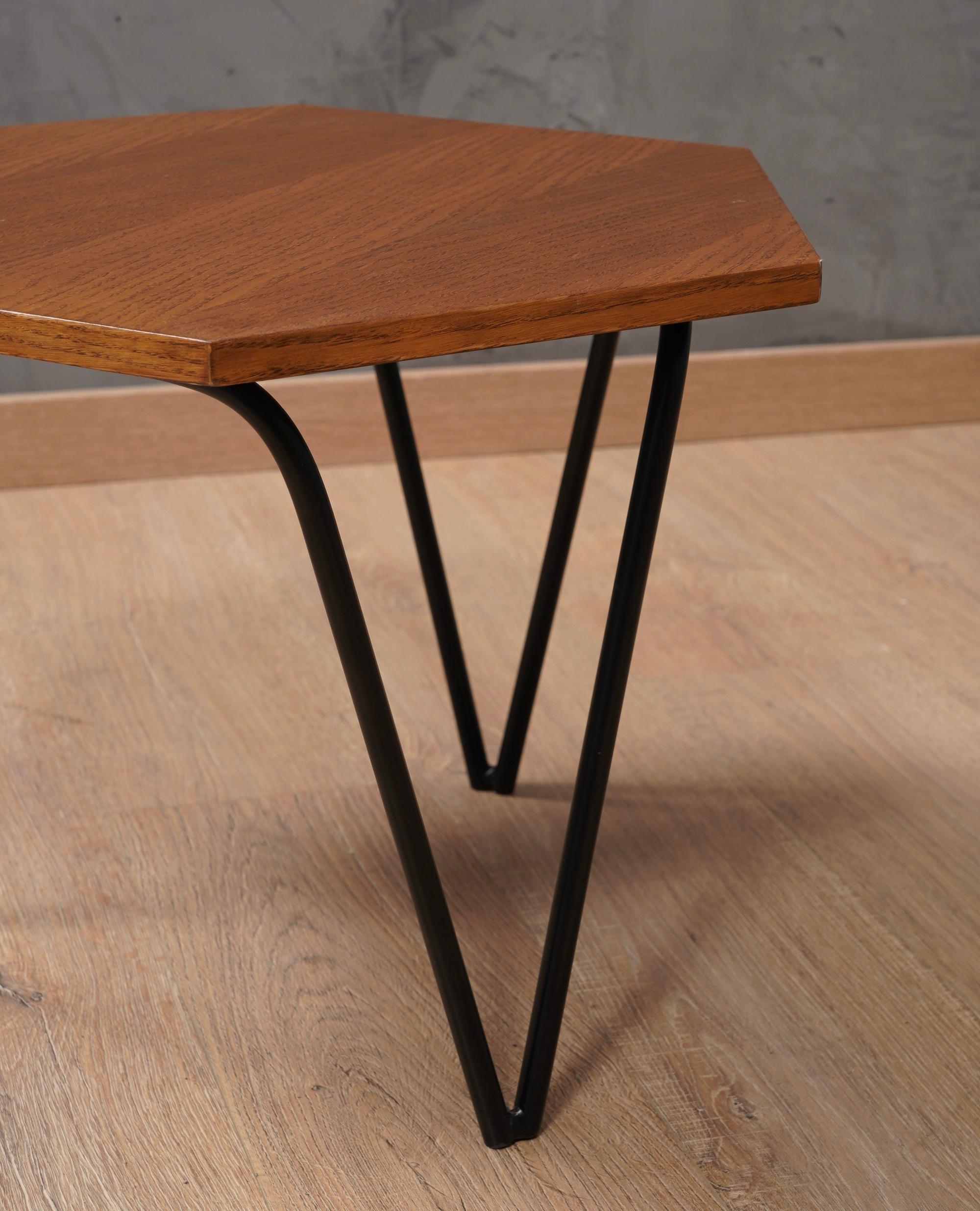 Mid-Century Modern Gio Ponti ISA Manufacturing Hexagonal Wood and Iron Side Table, 1960 For Sale