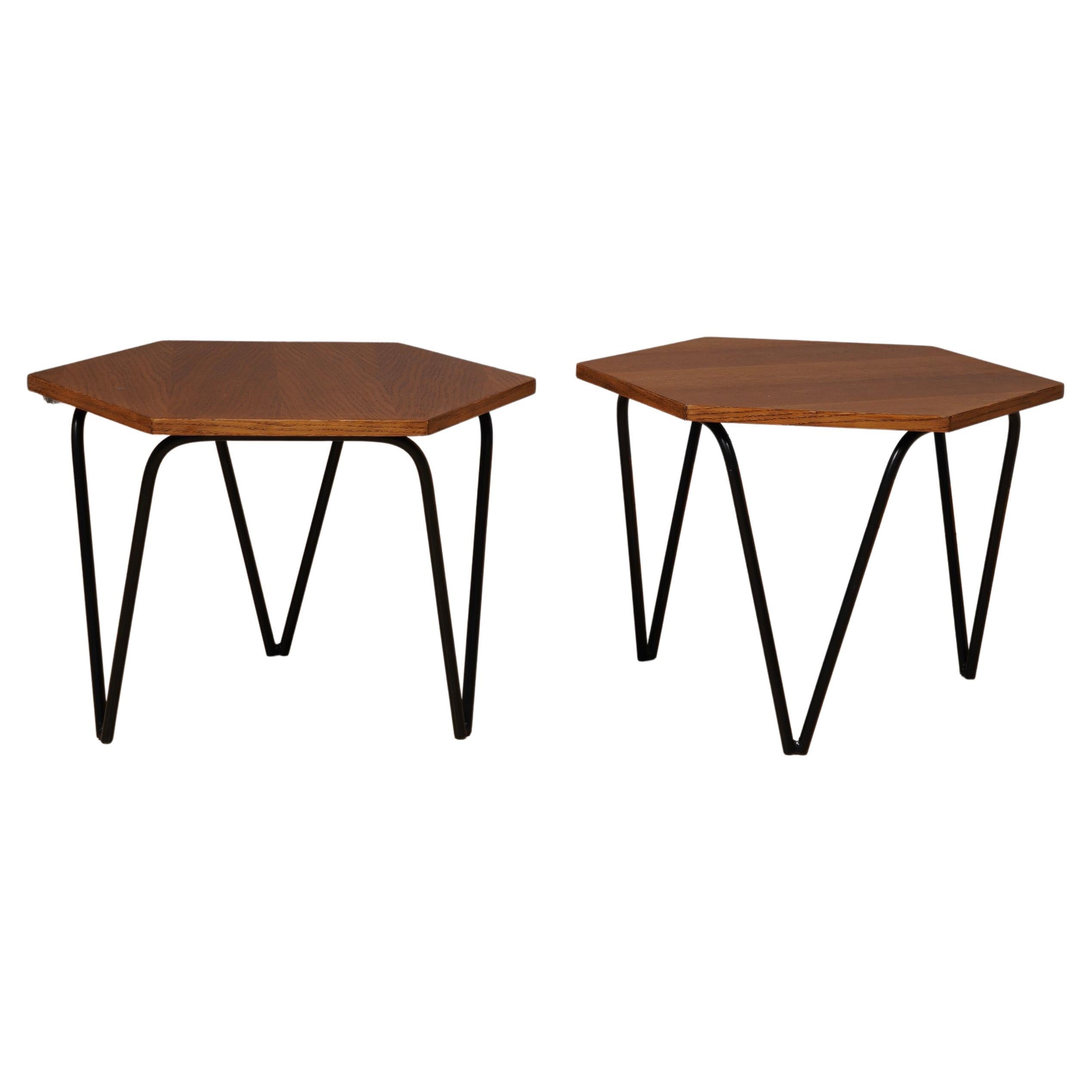 Gio Ponti ISA Manufacturing Hexagonal Wood and Iron Side Table, 1960 For Sale
