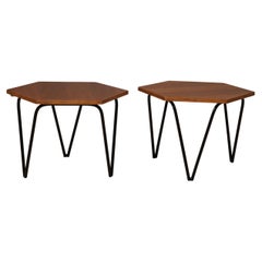 Vintage Gio Ponti ISA Manufacturing Hexagonal Wood and Iron Side Table, 1960