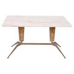 Gio Ponti Italian Marble Coffee Table Carved Bronze Splay Leg 1950s Modern Italy
