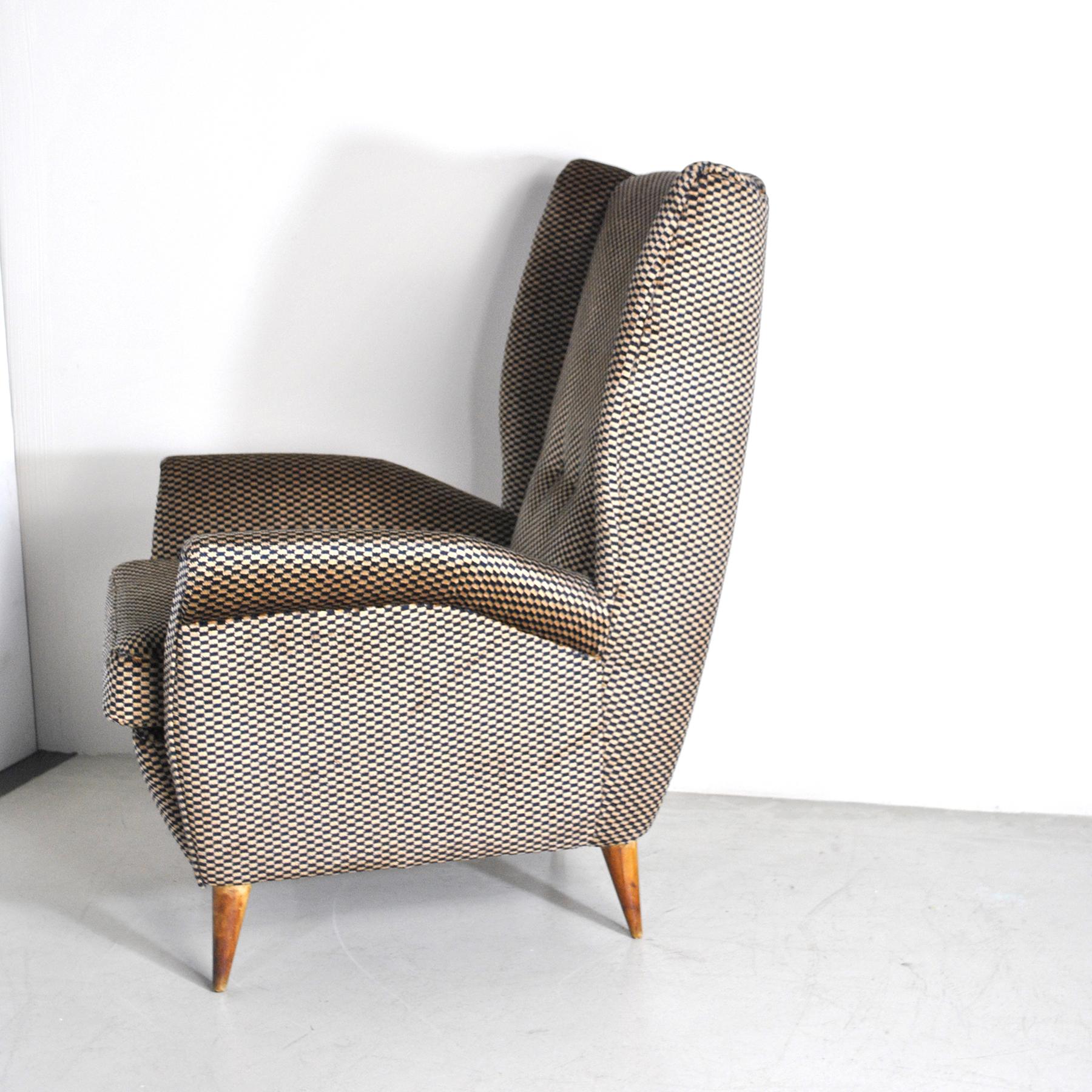 Velvet Gio Ponti Italian Mid Century Armchair from 50's