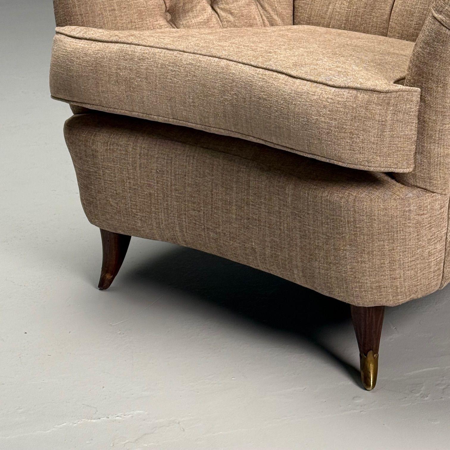 Gio Ponti, Italian Mid-Century Modern, Tufted Lounge Chairs, Beige Linen, 1950s For Sale 6