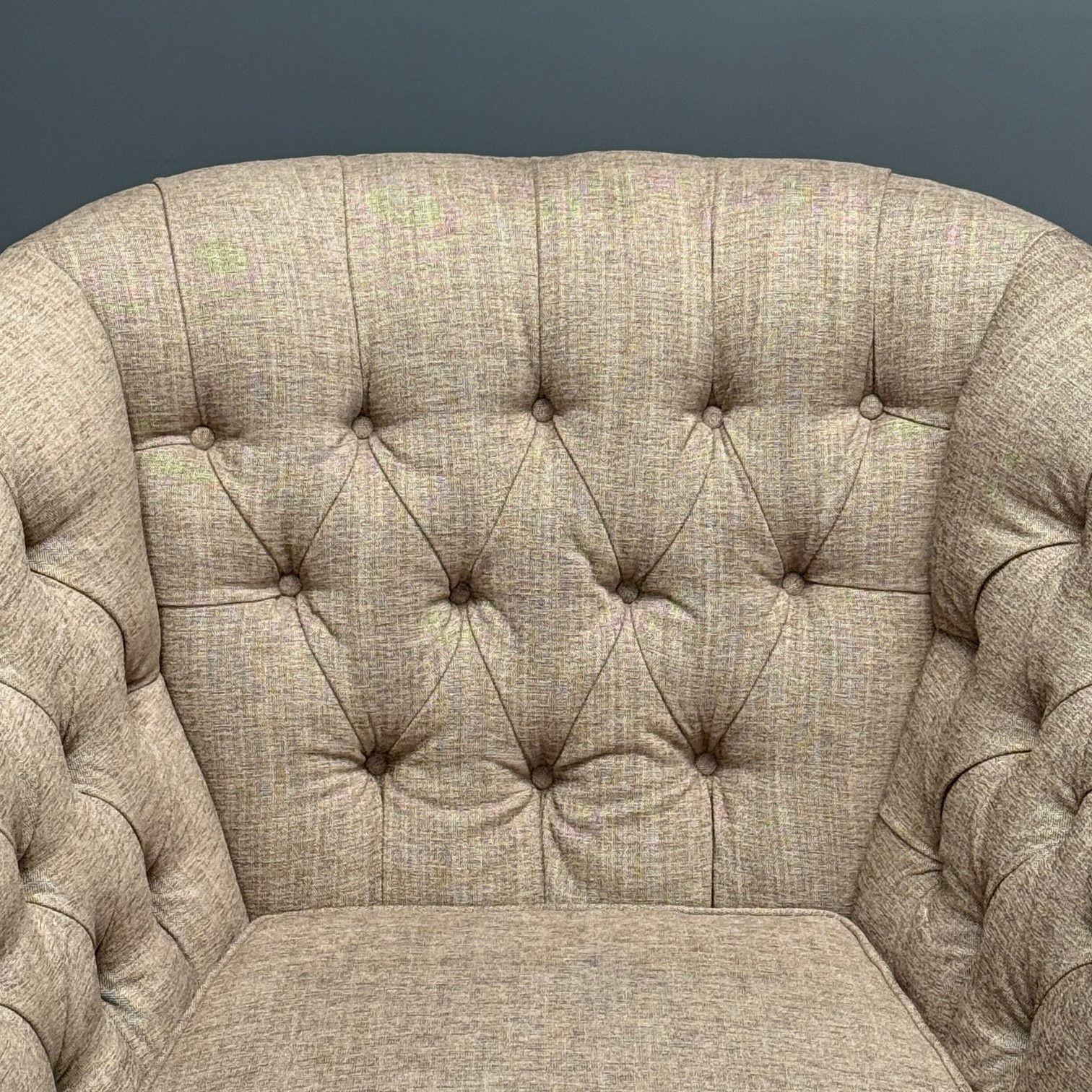 Gio Ponti, Italian Mid-Century Modern, Tufted Lounge Chairs, Beige Linen, 1950s For Sale 8