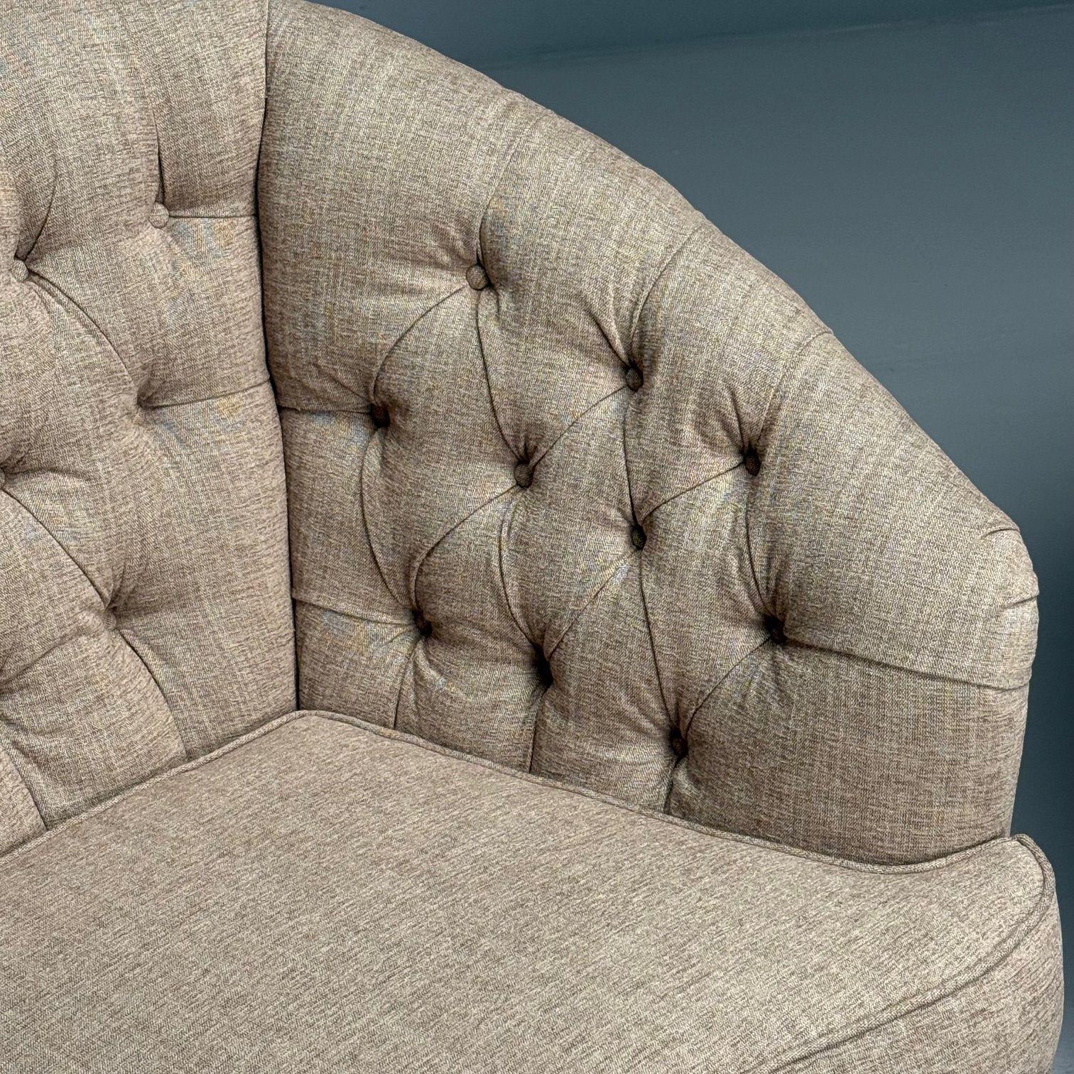 Gio Ponti, Italian Mid-Century Modern, Tufted Lounge Chairs, Beige Linen, 1950s For Sale 9