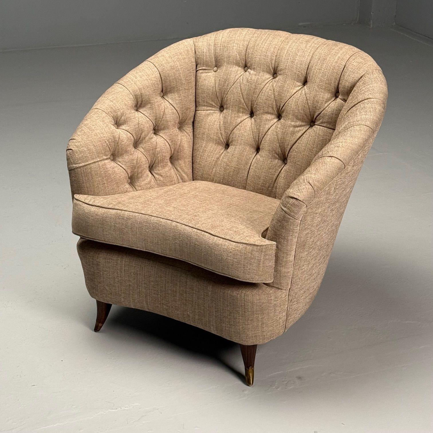 Gio Ponti, Italian Mid-Century Modern, Tufted Lounge Chairs, Beige Linen, 1950s For Sale 4