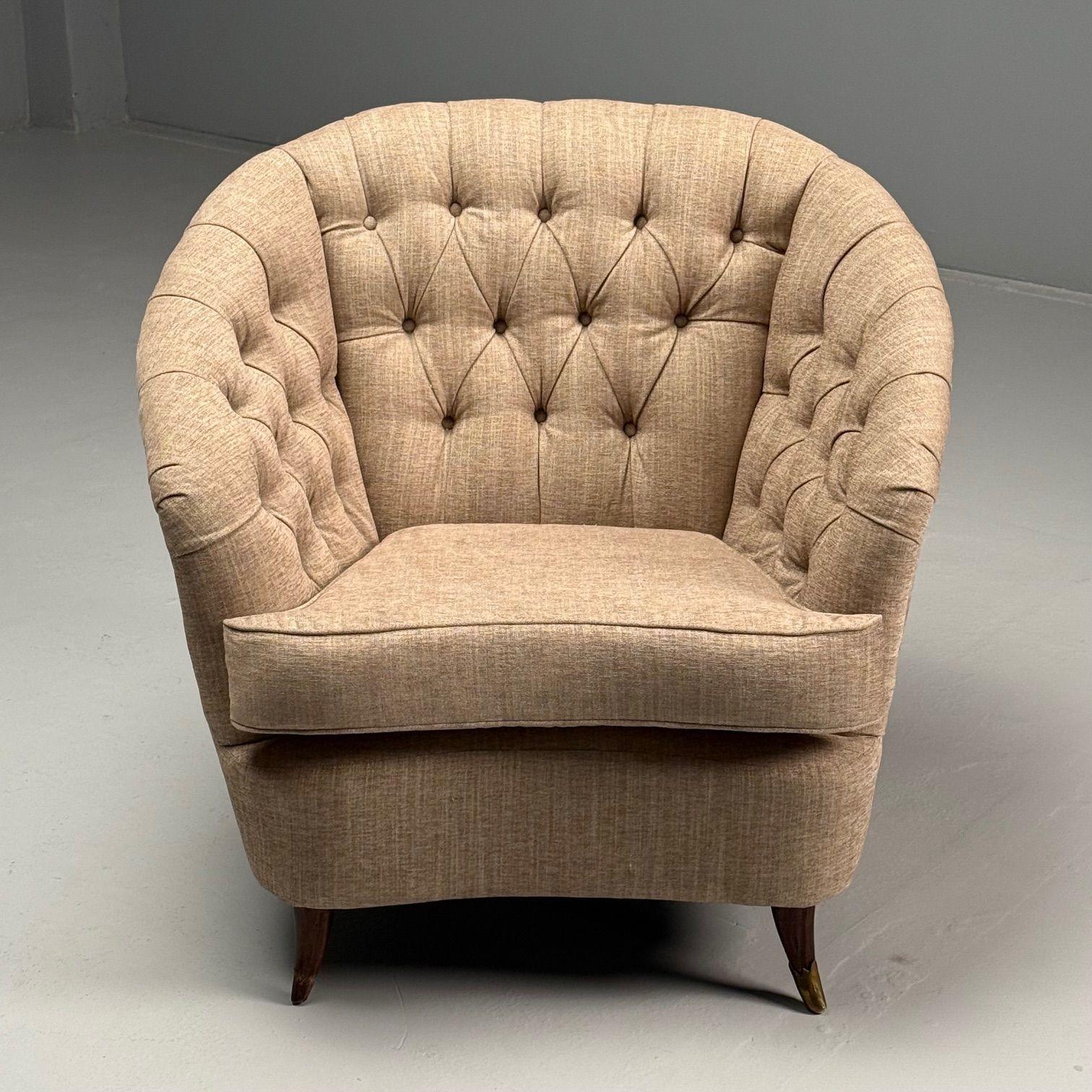 Gio Ponti, Italian Mid-Century Modern, Tufted Lounge Chairs, Beige Linen, 1950s For Sale 5