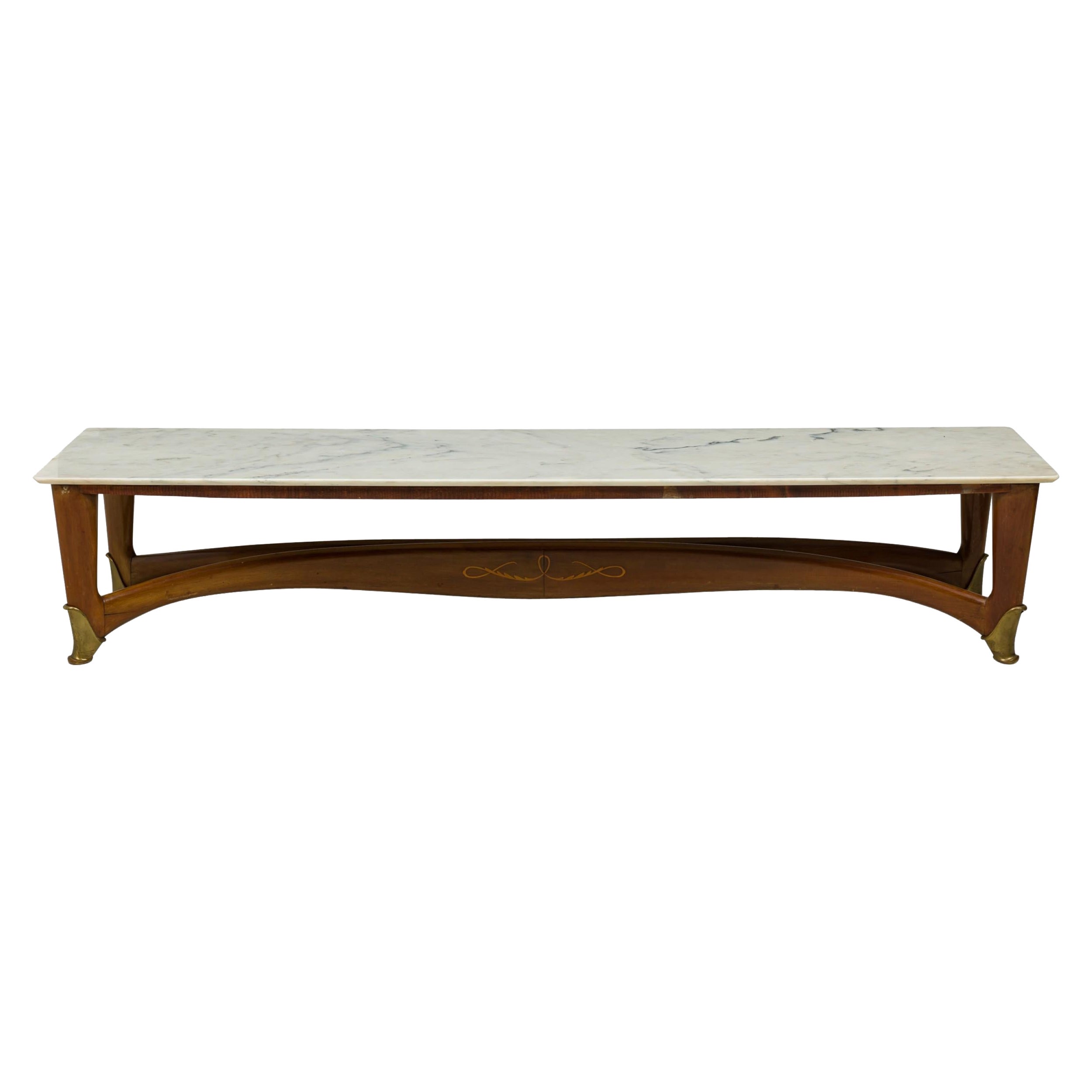 Mesa baja/de centro italiana de mediados de siglo Gio Ponti de nogal y mármol blanco